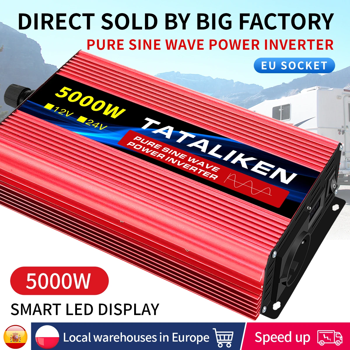 Onduleur à onde Pure, prise standard européenne 1000W-8000W, onduleur portable, onduleur haute puissance, affichage LED