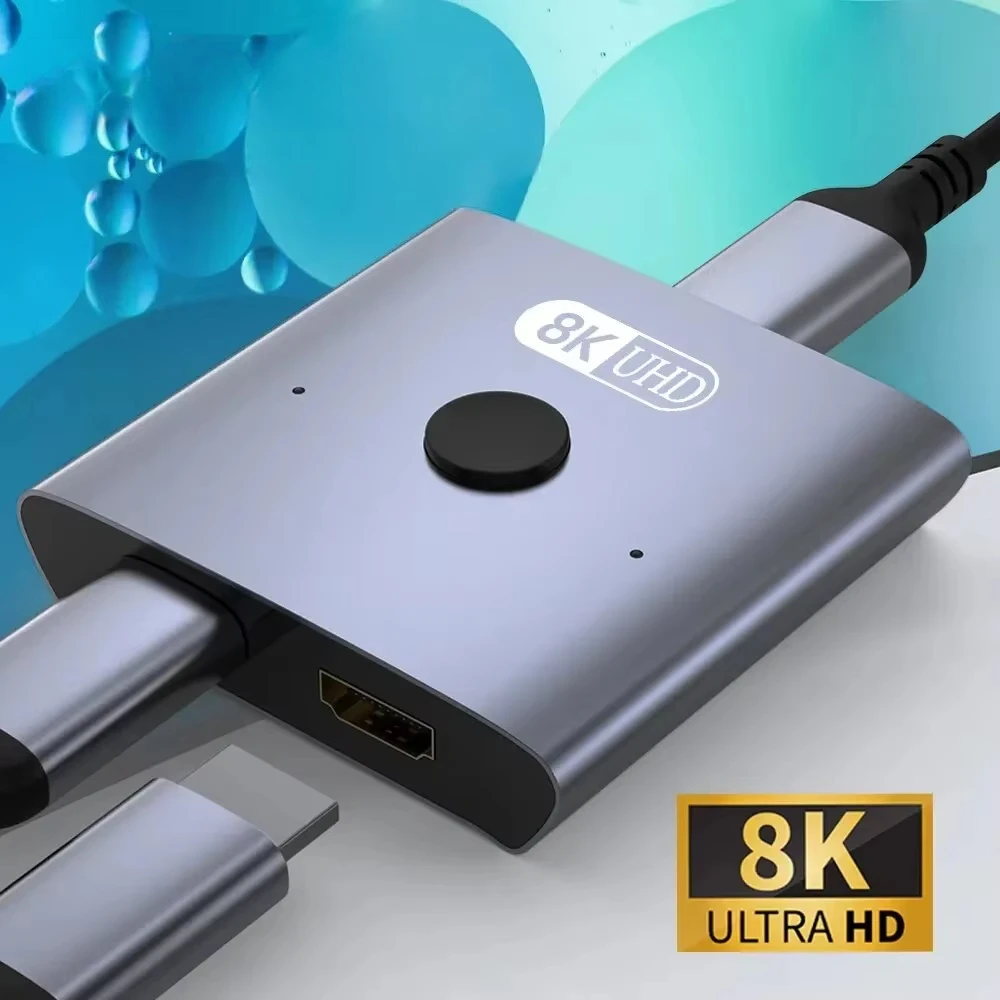 2 in 1 Out Ultra HD 4K@120Hz 8K@60Hz 48 Gbit/s Aluminium HDMI Hub für PS5 Xbox 8K Bidirektionaler HDMI 2.1 Switch Splitter Image