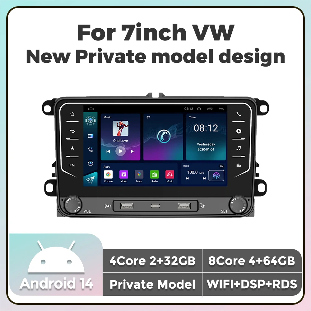 MEKEDE Neue Private modell design Android 14 7 zoll Für VW drahtlose auto-spiel auto 4G LTE wifi + BT Multimedia Player Auto audio stereo Image
