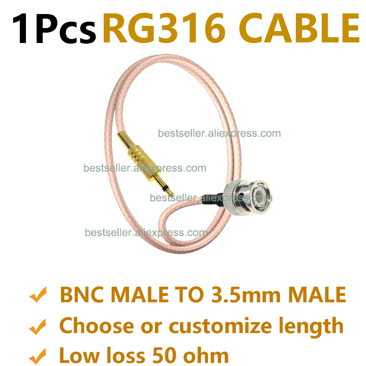 1 Stück RG316 BNC-Stecker auf 3,5 mm Stecker (1/8 Zoll) TS RF Koaxial-Pigtail-Überbrückungskabel Audio-Video-Antennen-Adapter-Anschlussdraht Image