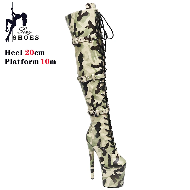 Winter Lange Stiefel für Frauen 20CM/8 Zoll Camouflage Sexy Overknee Stiefel Pole Dance Schuhe hohe Stiefel Große Größe Party Schuhe