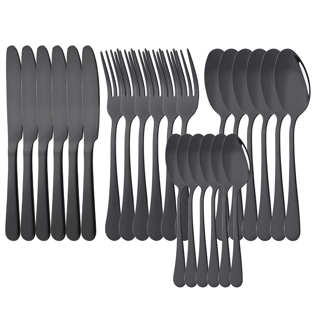 Set di posate da tavola da 24 pezzi Set di posate nere occidentali Set di posate da cucina per cena in acciaio inossidabile con forchetta, coltello, cucchiaino