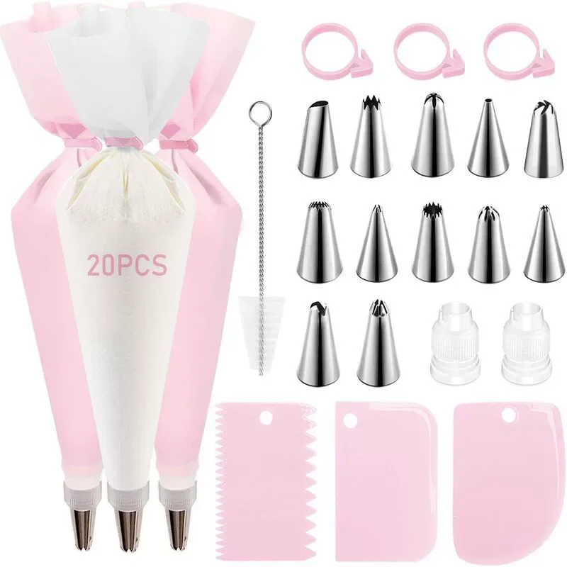 Set di sacchetti e punte per tubazioni Kit per decorare torte fai-da-te con ugello in acciaio inossidabile Strumenti riutilizzabili per decorare torte in silicone