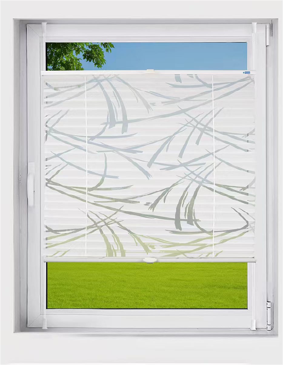 Plissee K-HOME "Plissee Ausbrenner Streifen, Klemmfix, ohne Bohren, Lichtschutz", weiß, weiß, B:100cm H:210cm, Obermaterial: 100% Polyester, Plissees, Klemmfix-Plissee mit Ausbrenner Stoff Image