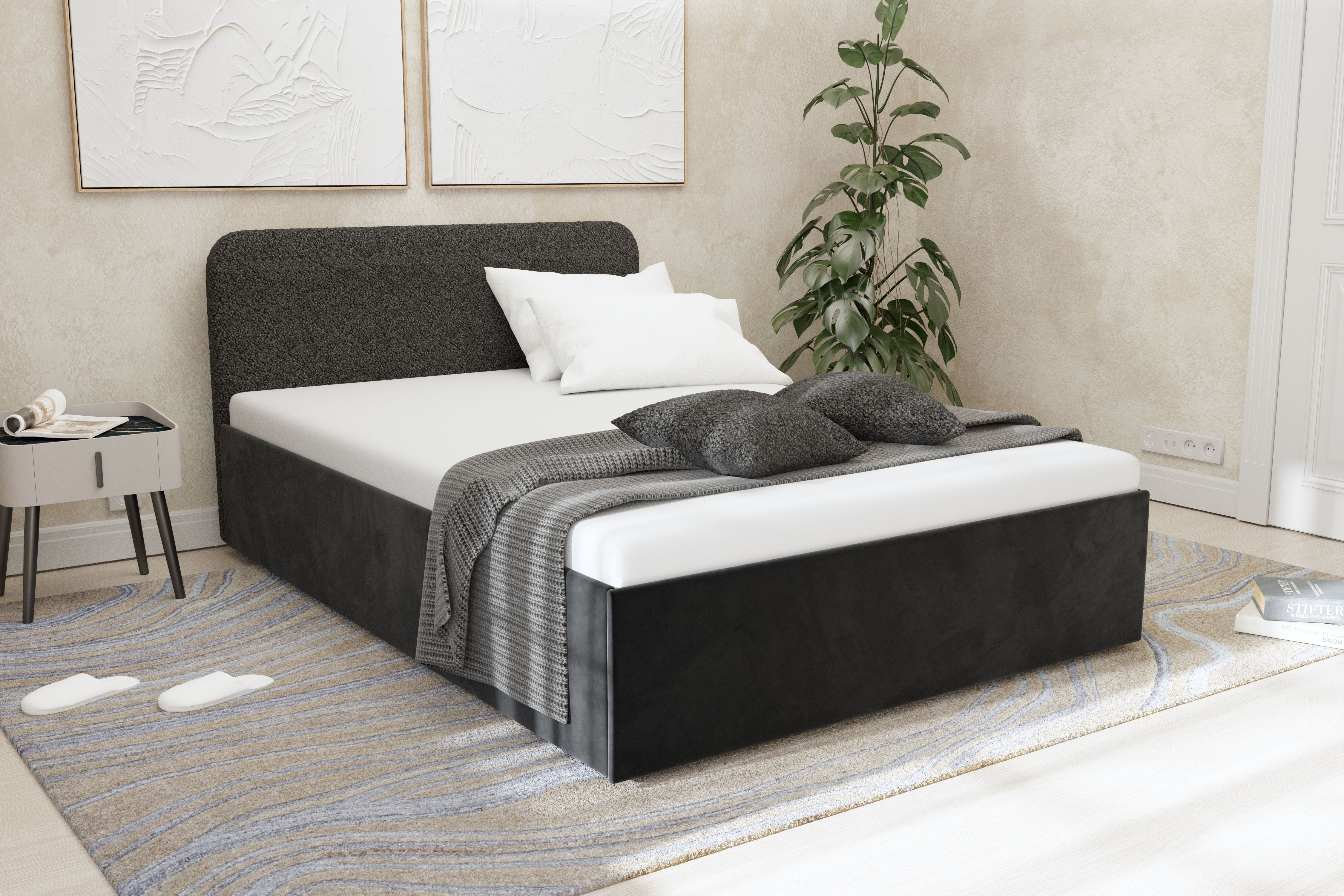 Polsterbett "Shawn", schwarz, L:210cm, Bezug Kopfteil: Teddy-Stoff: 100% Polyester, Bezug Bettgestell: Microvelours 100% Polyester, Polsterung: Polsterwatte, Material Gestell: gepolsterter Holzwerkstoff, WESTFALIA SCHLAFKOMFORT, Betten, zwei... Image