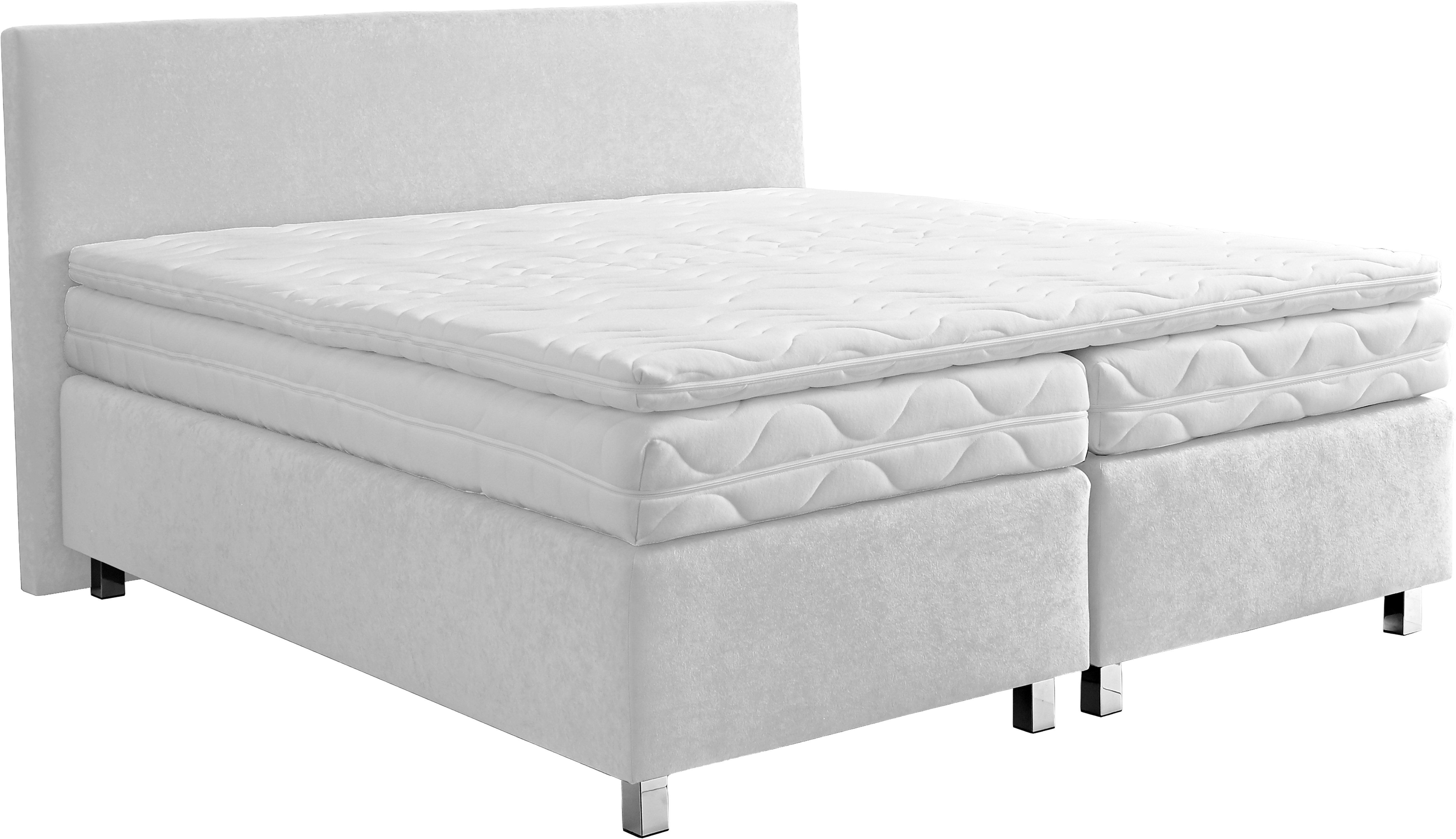Boxspringbett, weiß, B:175cm L:210cm, WESTFALIA SCHLAFKOMFORT, Komplettbetten, Verchromte Metallfüße, die die Kopfteilform aufgreifen Image