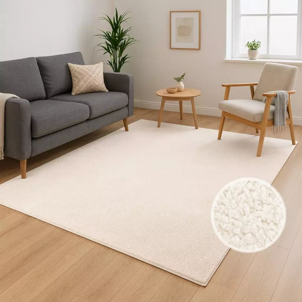 Teppich CARPET CITY "CALMA 200", creme, B:80cm H:14mm L:140cm, Obermaterial: 100% Polyester, Teppiche, Kurzflor, Waschbar, Anti-Rutsch, ideal für Wohnzimmer, Schlafzimmer Image
