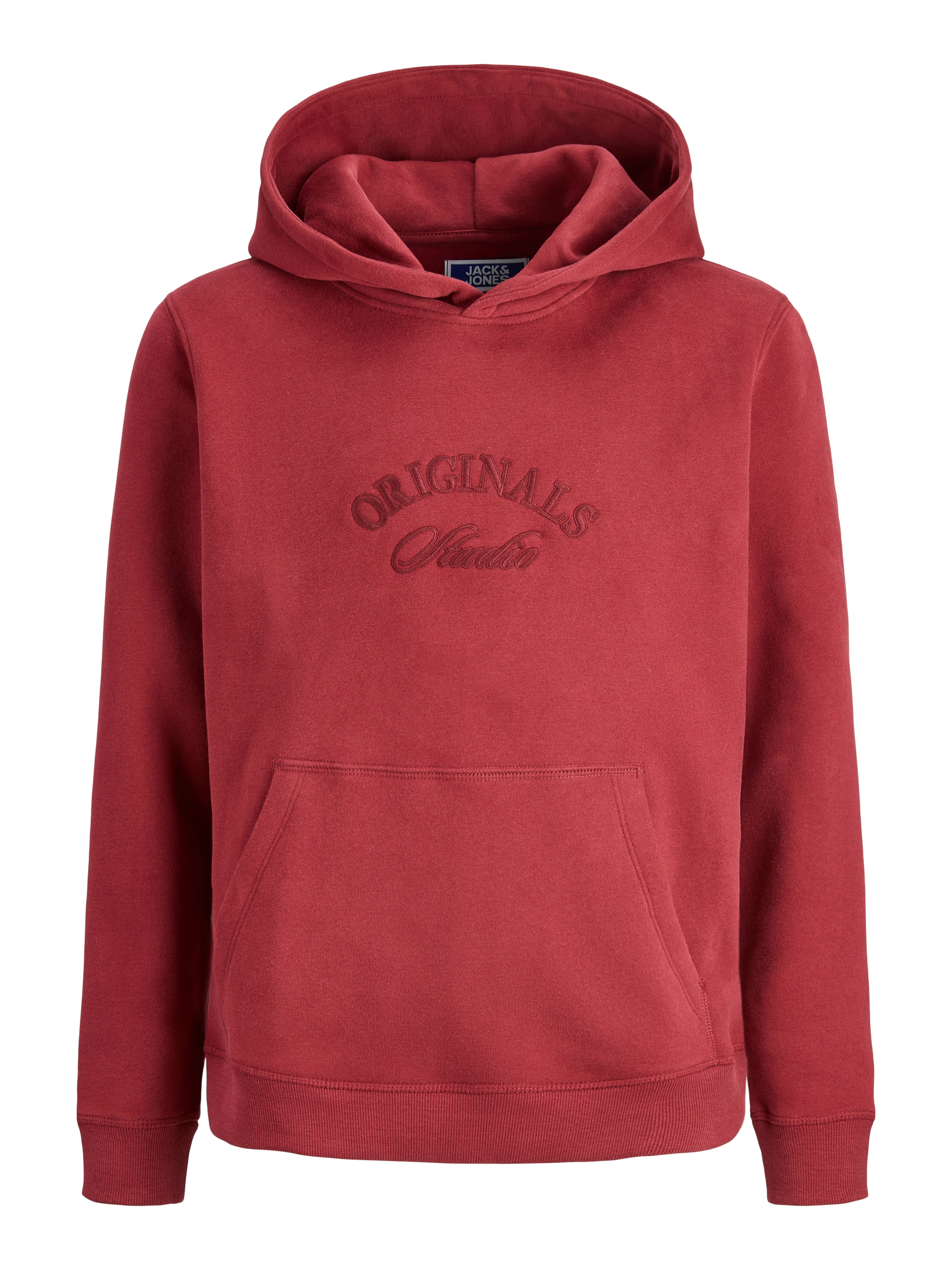 Kapuzensweatshirt JACK & JONES JUNIOR "JORBLEECKER BRANDING SWEAT HOOD BF JNR", Jungen, Gr. 176, tibetan rot detail:org, angeraute Sweatware, Obermaterial: 70% Baumwolle, 30% Polyester, bedruckt, unifarben, loose fit hüftbedeckend, Rundhals,...
