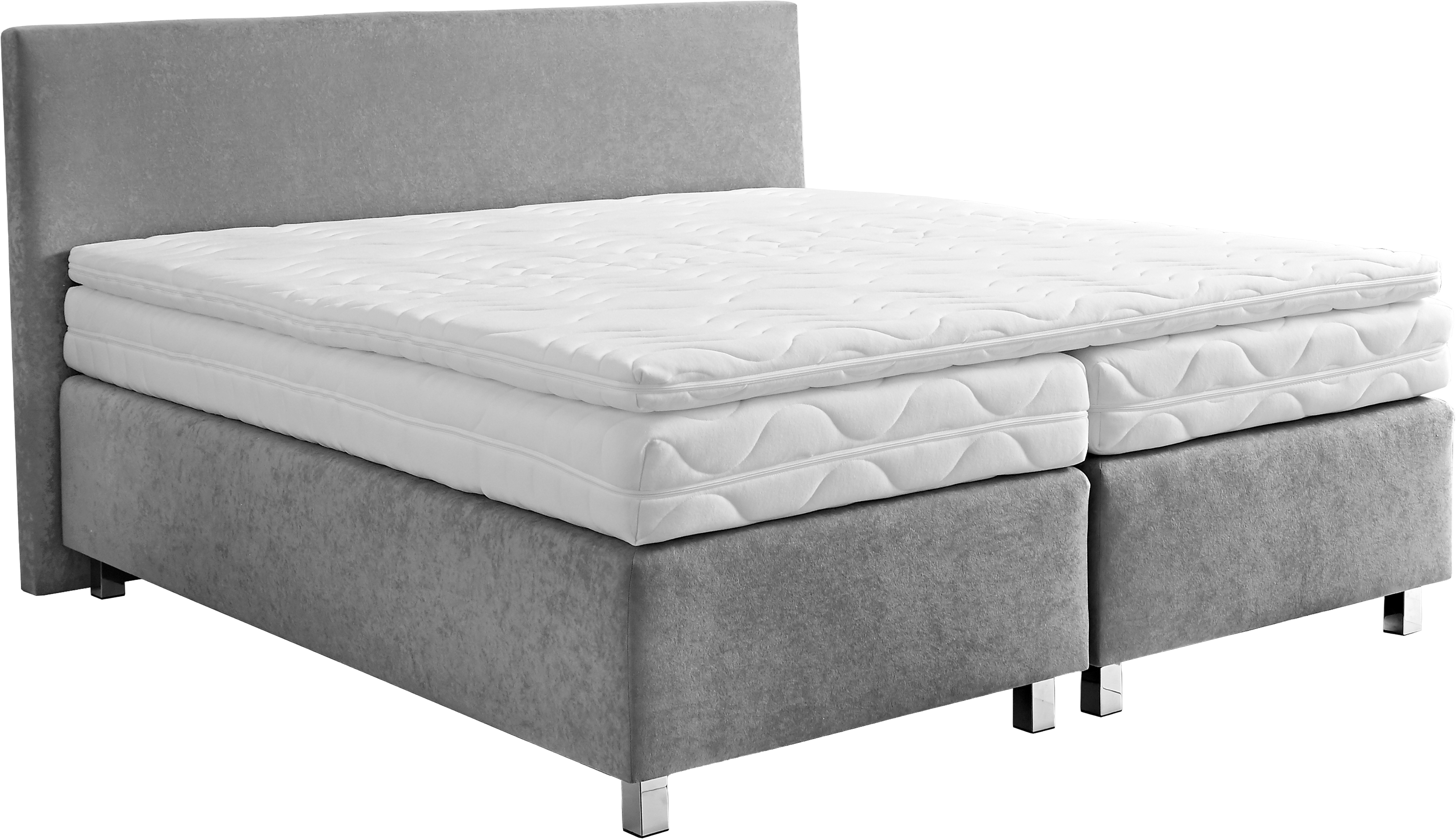 Boxspringbett, grau, B:175cm L:210cm, WESTFALIA SCHLAFKOMFORT, Komplettbetten, Verchromte Metallfüße, die die Kopfteilform aufgreifen Image