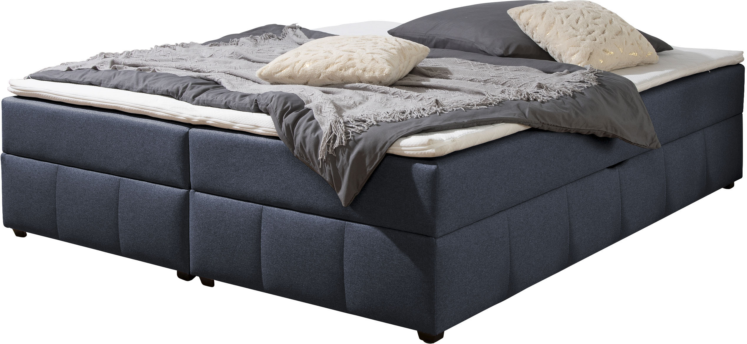 Boxbett HOME AFFAIRE, denim, blau, B:164cm L:224cm, Komplettbetten, Boxbett ohne Kopfteil, inkl. Topper Image