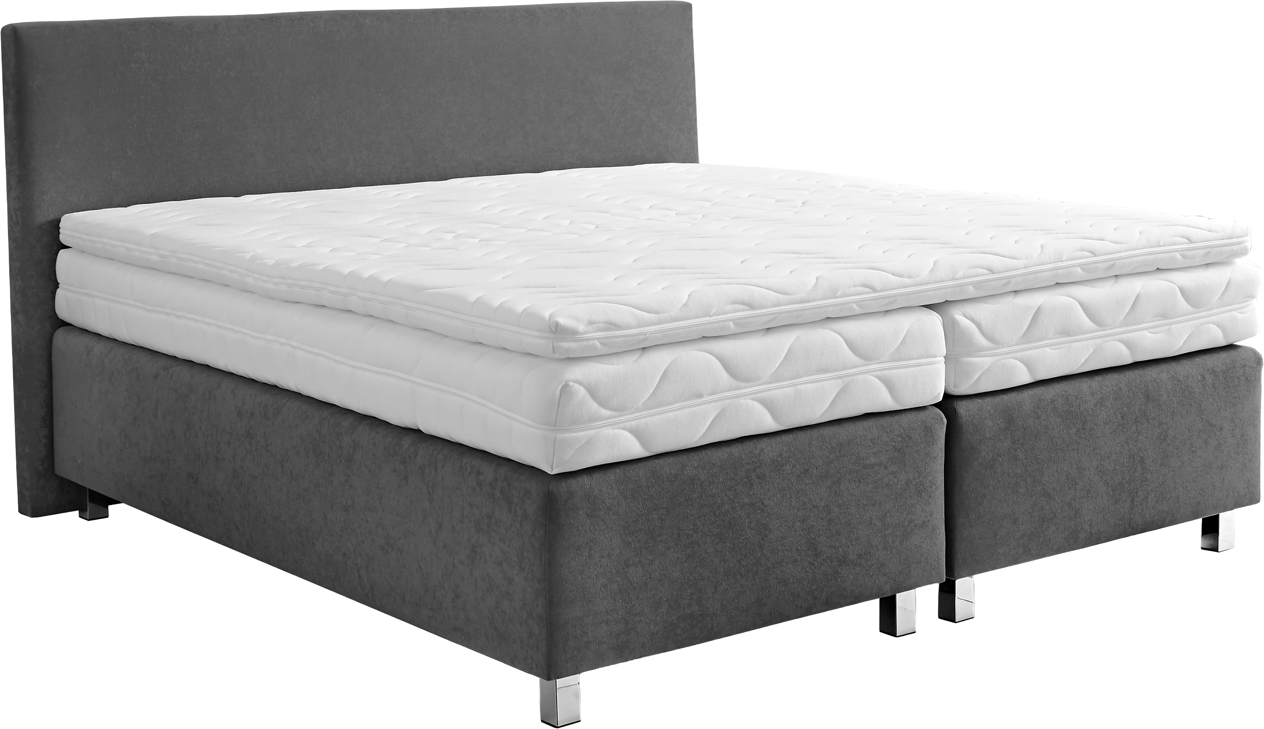 Boxspringbett, anthrazit, B:215cm L:210cm, WESTFALIA SCHLAFKOMFORT, Komplettbetten, Verchromte Metallfüße, die die Kopfteilform aufgreifen Image