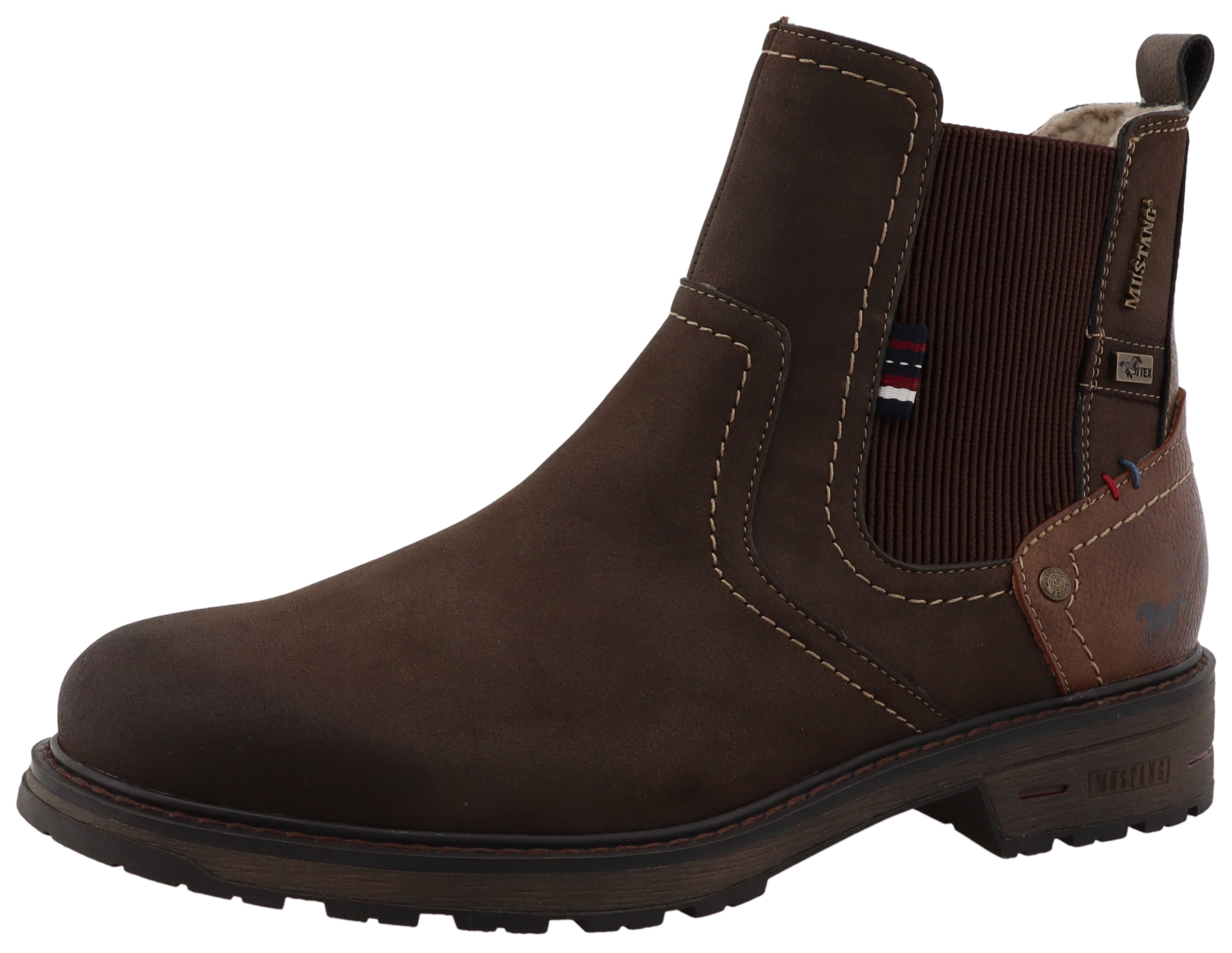 Chelseaboots MUSTANG SHOES "Marian", Herren, Gr. 45, mokka, Elastischer Einsatz, Lederimitat, Schuhe, Stiefelette, Boots mit Warmfutter
