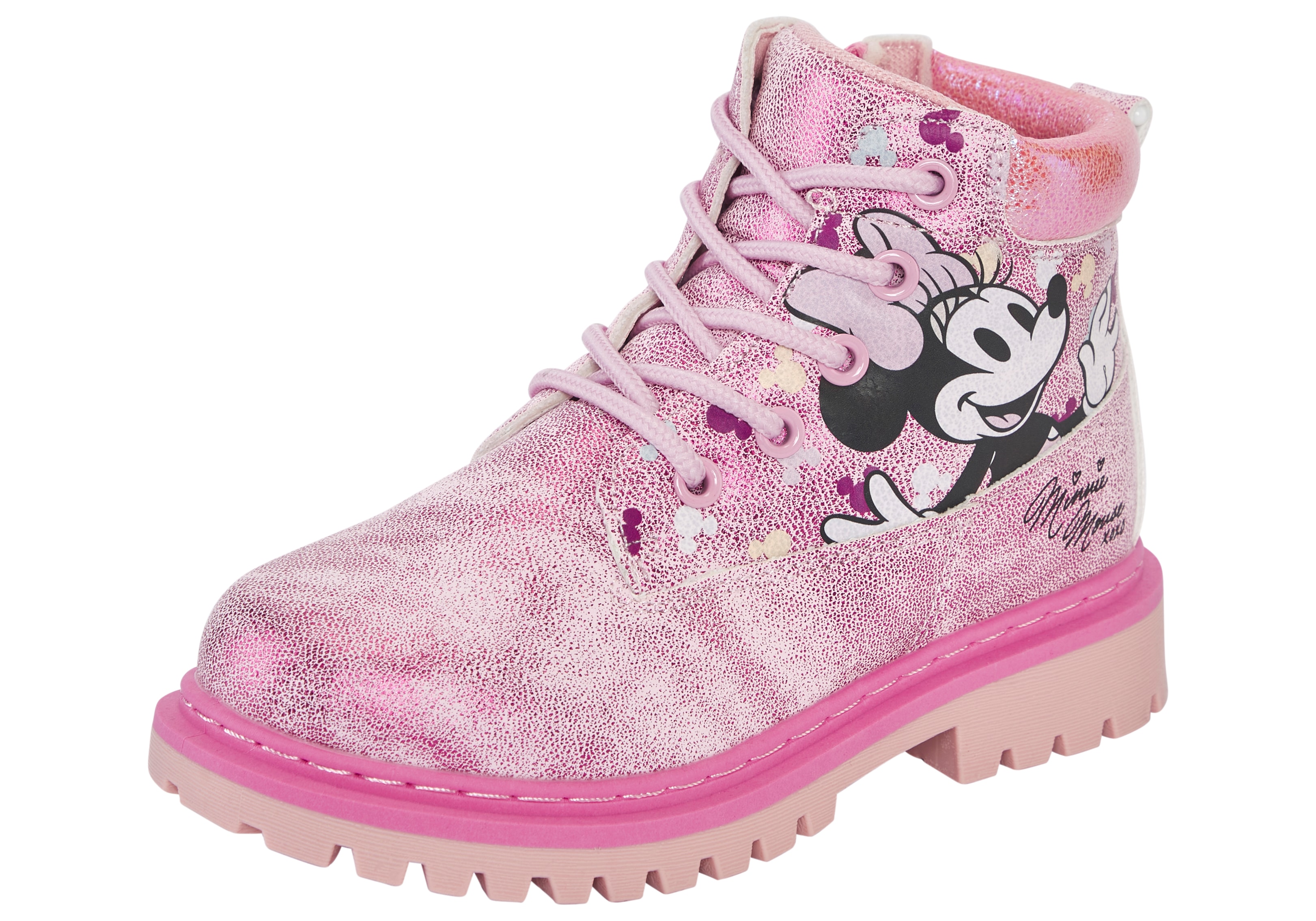 Schnürboots DISNEY "MINNIE", Damen, Gr. 30, fuxia, Synthetik, Schuhe, Winterschuhe, Winterboots, Schnürstiefel, Winterstiefel