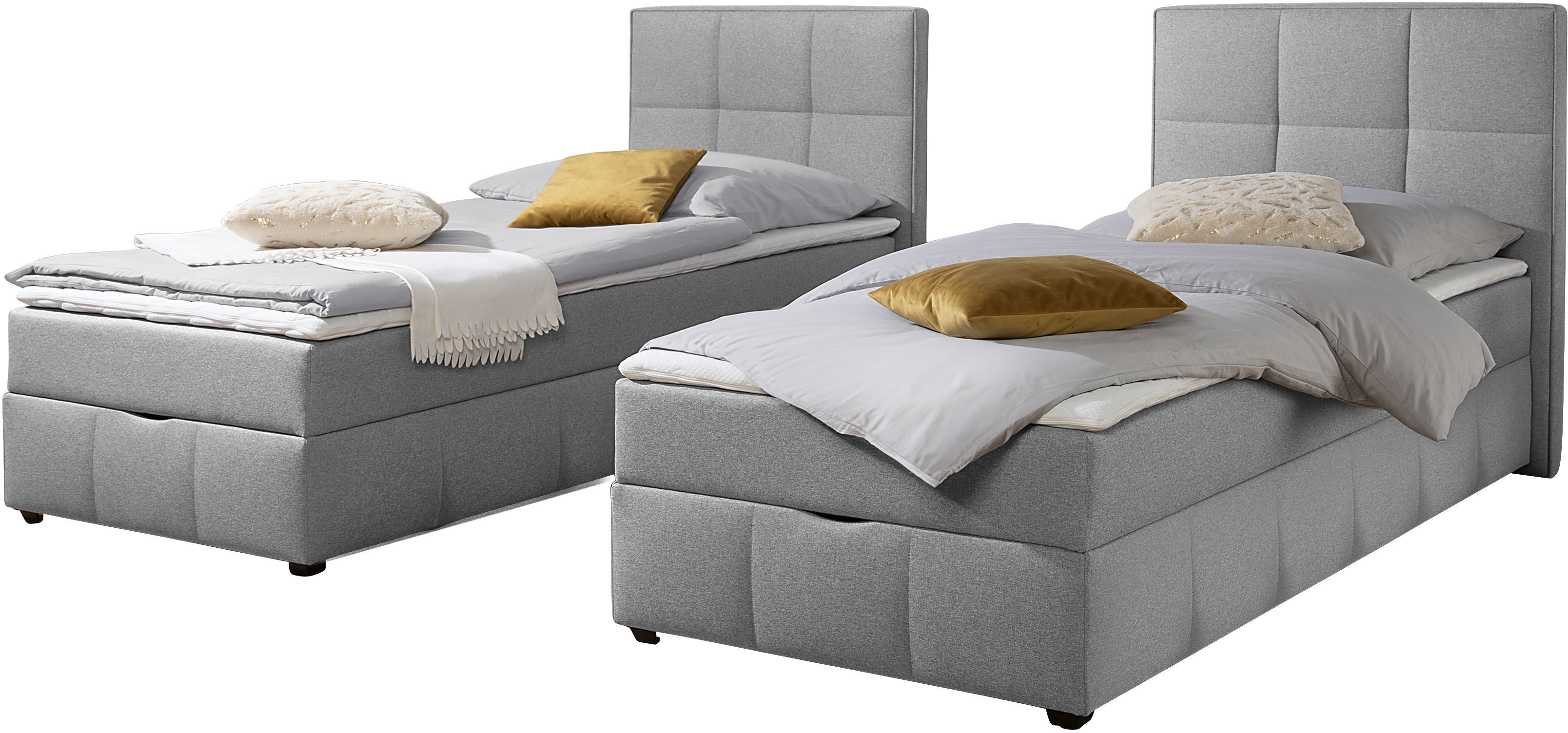 Boxbett HOME AFFAIRE, hellgrau, B:102cm L:210cm, Komplettbetten, Boxbett mit Bettkasten, inkl. Topper Image