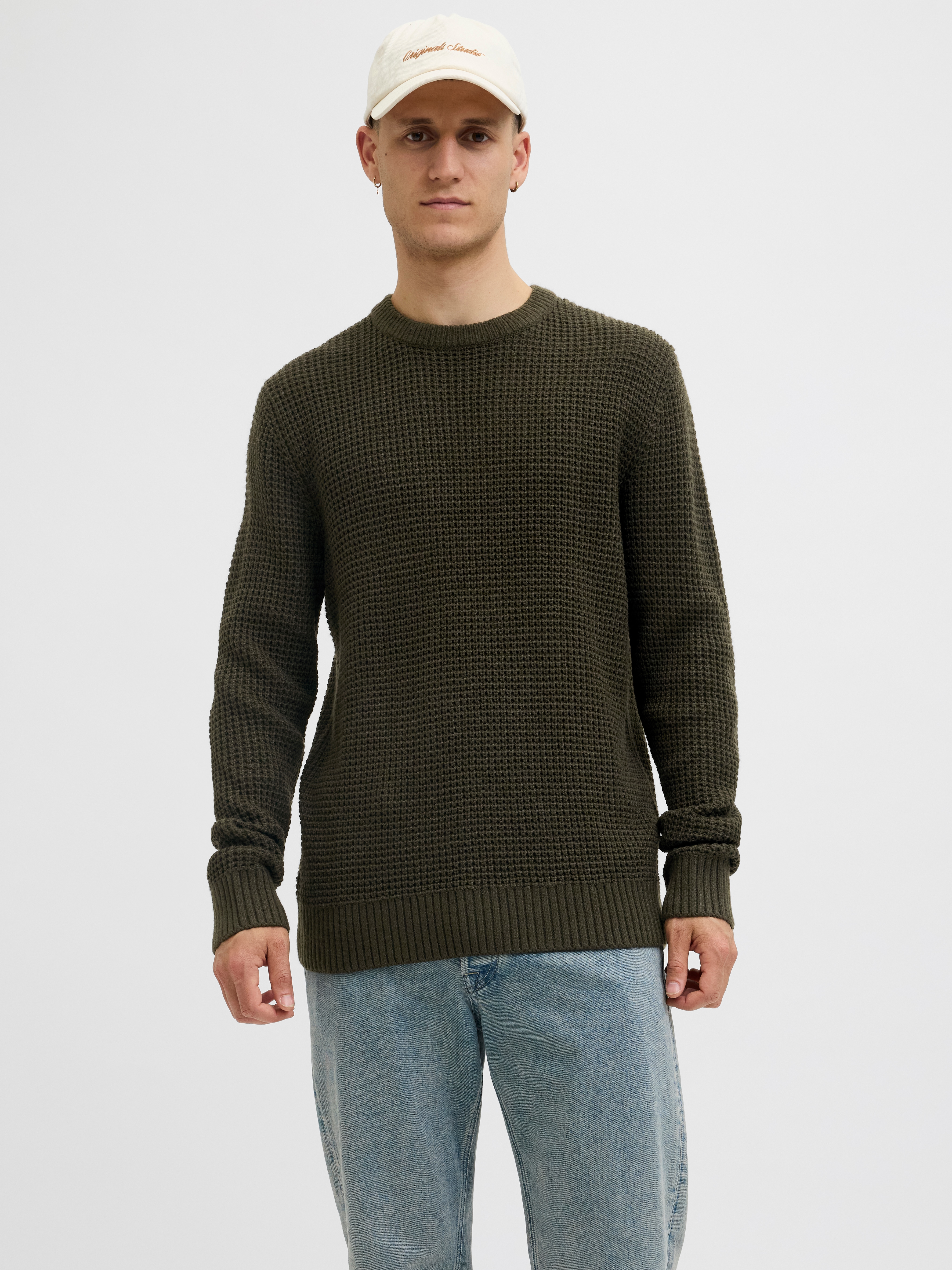 Strickpullover JACK & JONES "JJGLOBAL KNIT CREW NECK", Damen, Gr. L, rosin, Strick, Obermaterial: 67% Polyacryl, 33% Baumwolle, unifarben, regular fit, Rundhals, Pullover Strickpullover