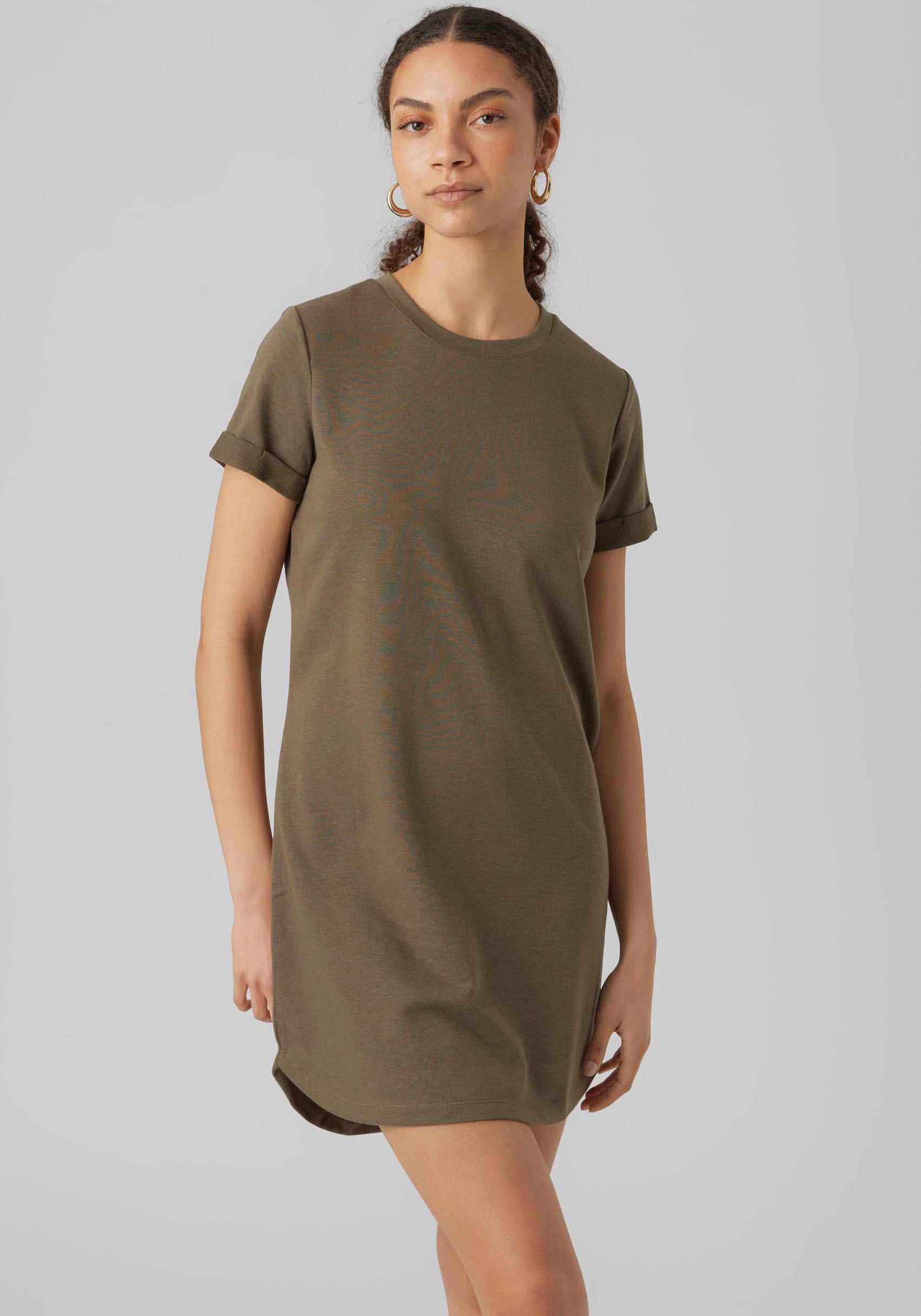 Jerseykleid VERO MODA "VMSASHAMILLA SS SWEAT DRESS NOOS", Damen, Gr. XL, N-Gr, kalamata, Jersey, Obermaterial: 82% Polyester, 18% Baumwolle, unifarben, normal, Rundhals, Kleider, Sommerkleid Image