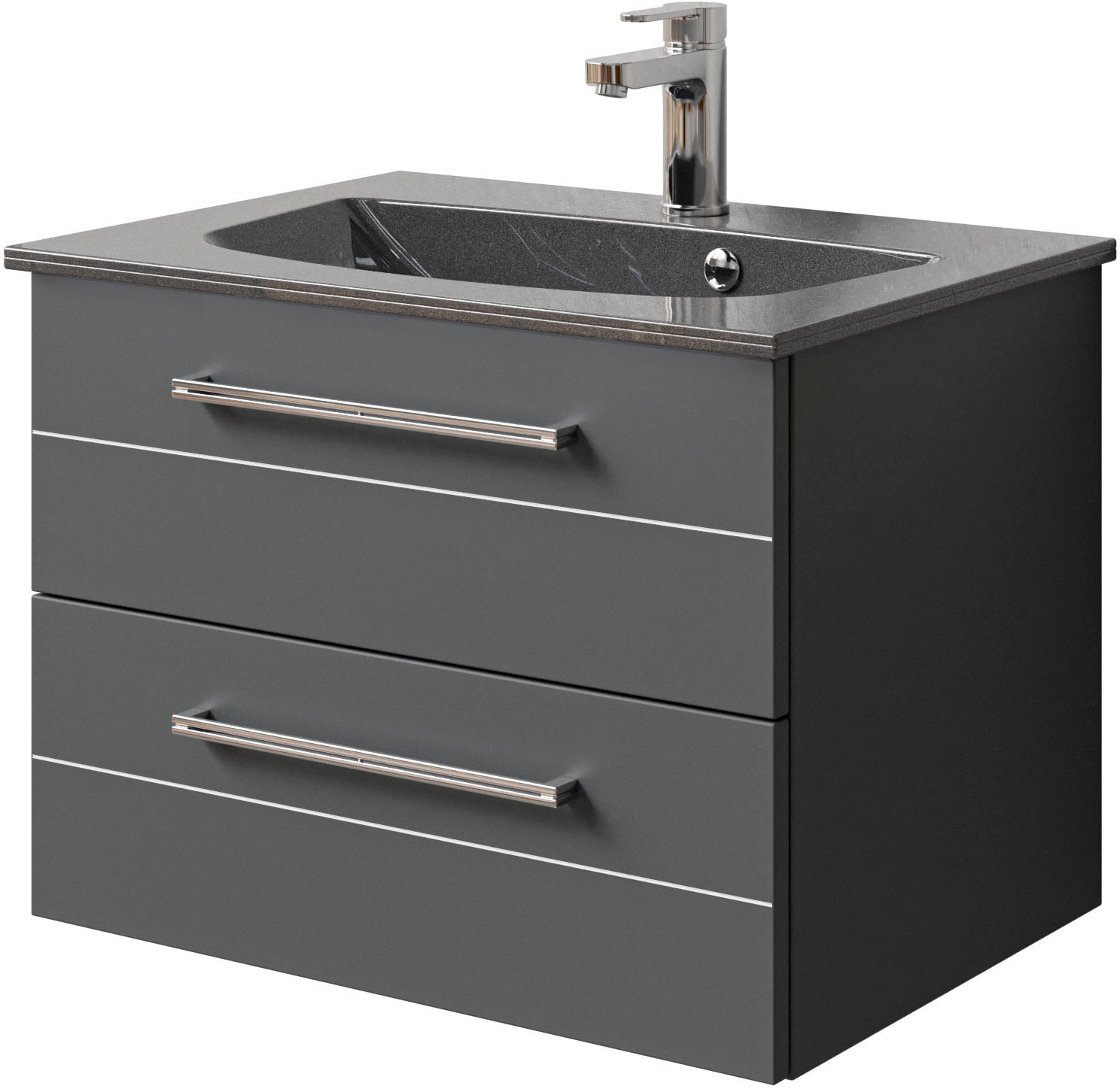 Waschtisch SAPHIR "Serie 6025 Mineralmarmor-Waschtisch mit Unterschrank, 67 cm breit", grau (quarzgrau hochglanz, quarzgrau matt select, weiß), B:67cm H:49,9cm T:48cm, Waschtische, Waschplatz mit 2 Schubladen, hängend, verschiedene Ausführungen Image