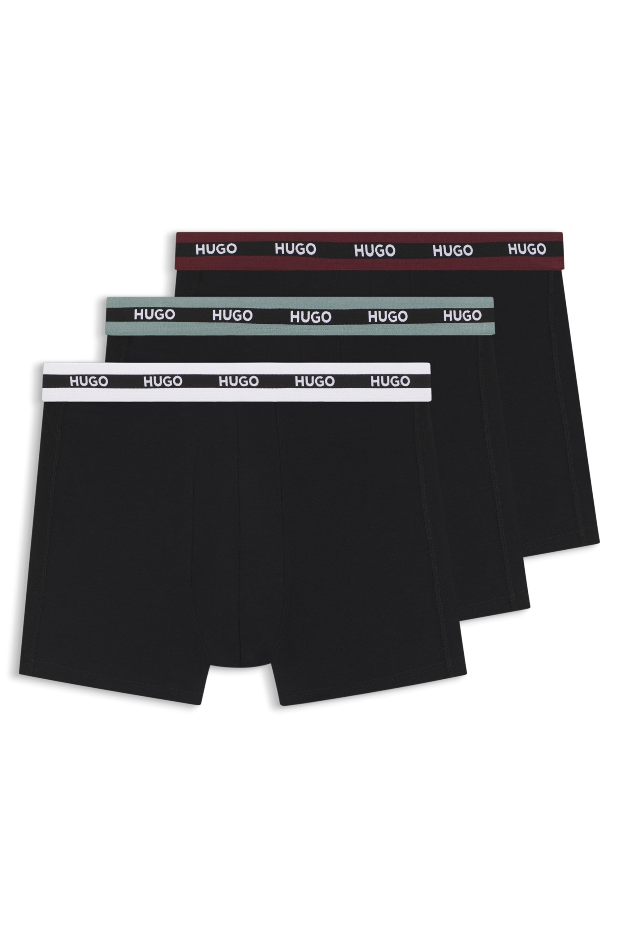 Trunk HUGO UNDERWEAR "BOXERBR TRIPL PLANET", Herren, Gr. M (50), schwarz 002, Jersey, Obermaterial: 95% Baumwolle, 5% Elasthan, Unterhosen, kontrastfarbener Bund mit Logo Image