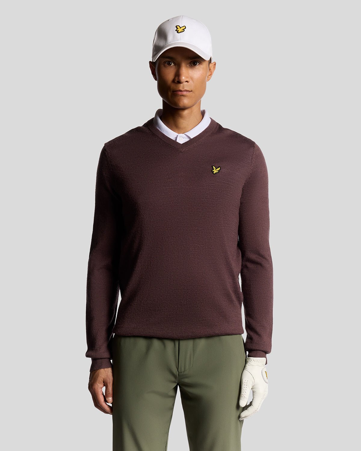 Lyle & Scott Golf Wollmix V-Ausschnitt Pullover - Lila Image