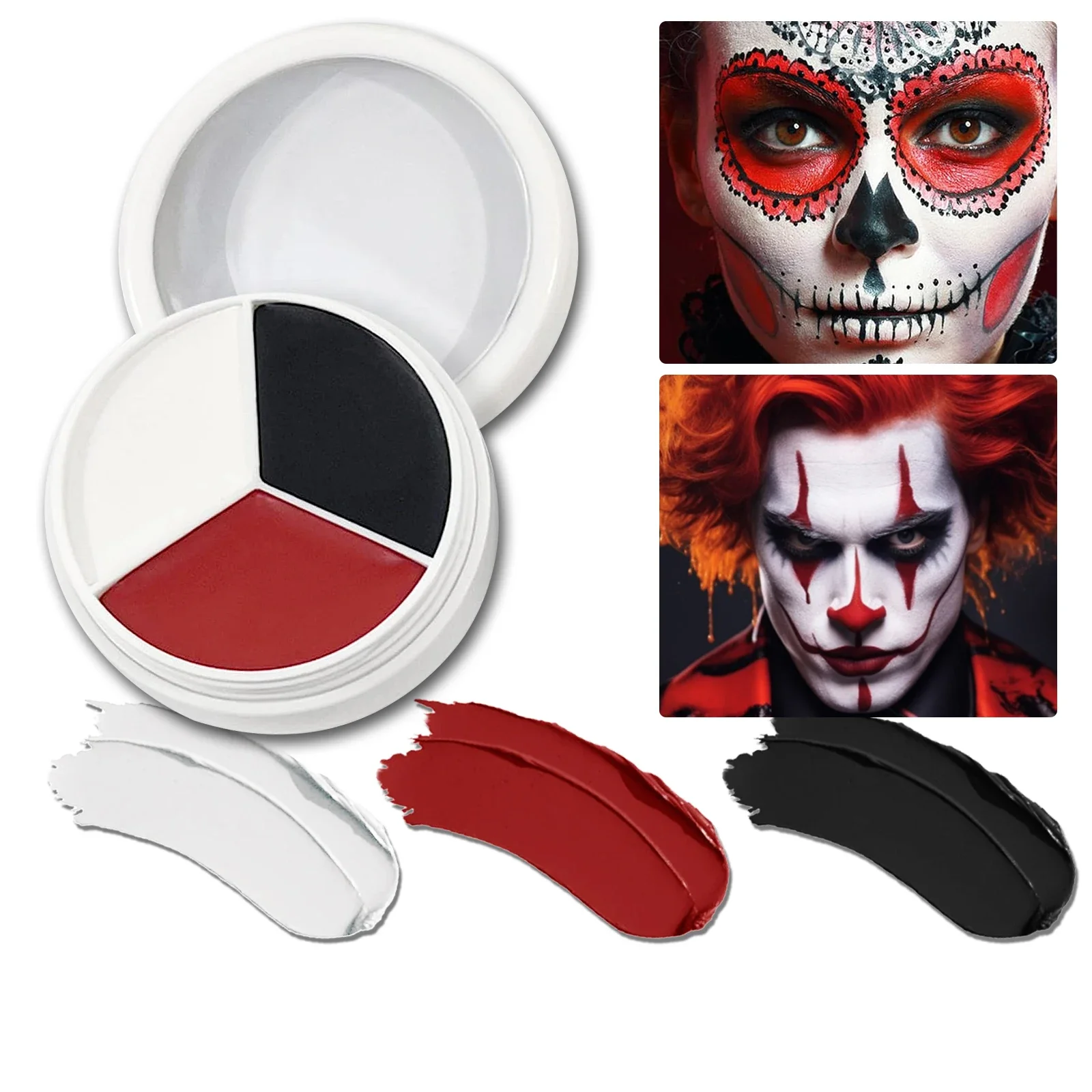 Halloween Make-up Palette Gesicht Körperbemalung Make-up Rad Weiß Schwarz Rot Wasserdicht Zombie Skelett Cosplay Make-up Gesichtsbemalung Image