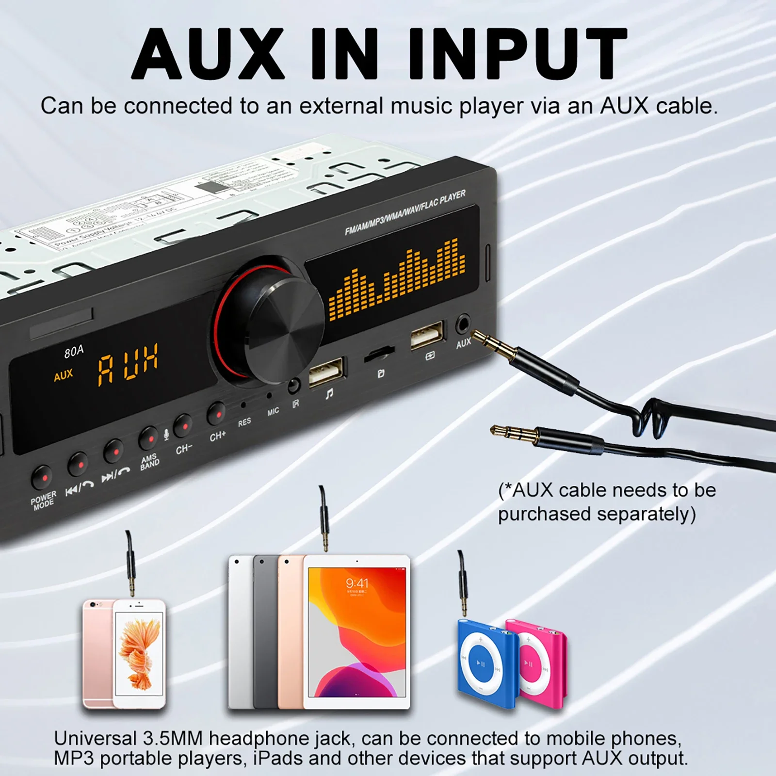 1DIN voiture Bluetooth Radio multimédia mains libres lecteur MP3 FM AM Audio 12V USB/SD/AUX entrée dans le localisateur de tableau de bord unité principale stéréo automatique