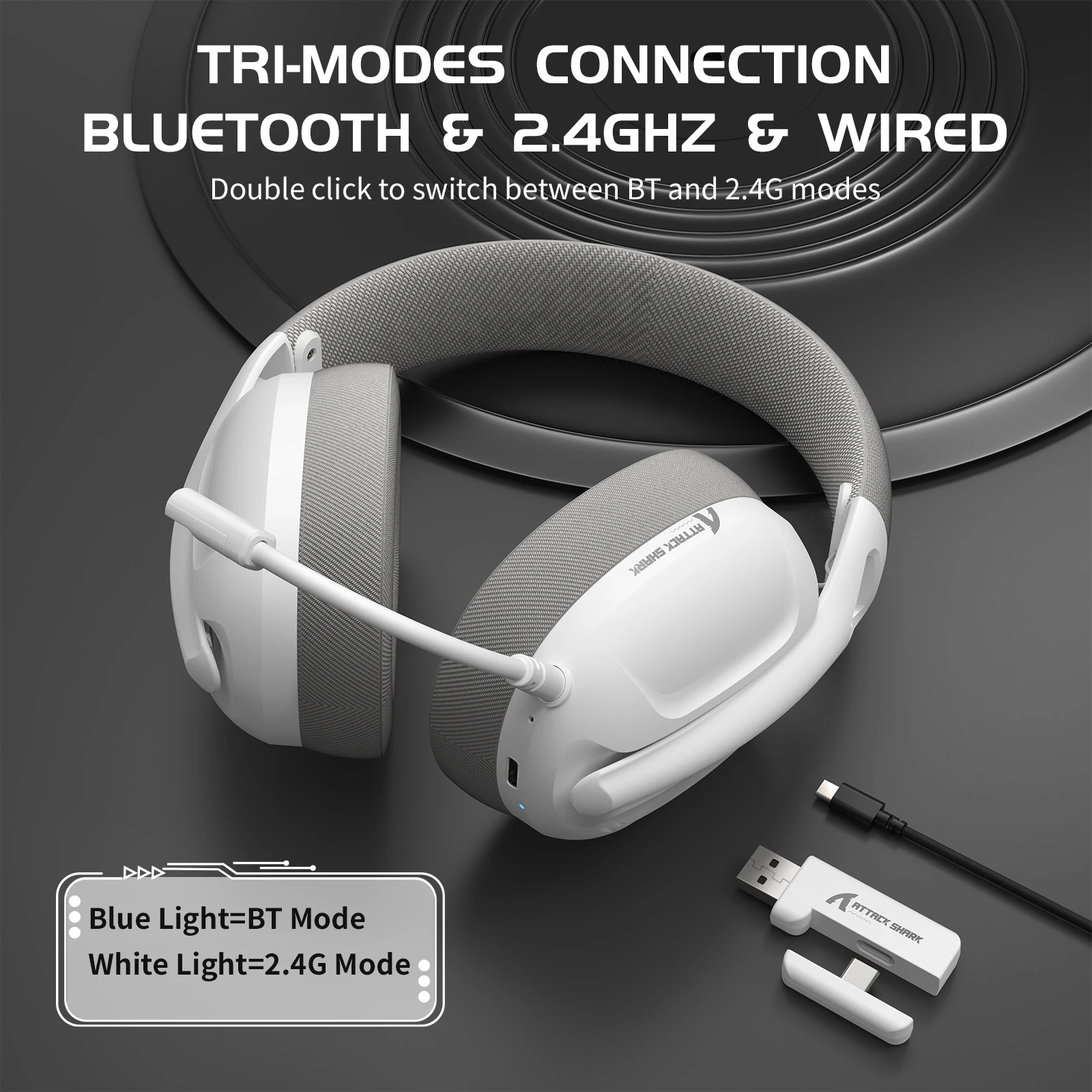 ATTACK SHARK L80 Ultraleichtes Tri-Mode-Gaming-Headset Leichtes kabelloses Gaming-Headset für PC/PS4/PS5/Switch/Xbox