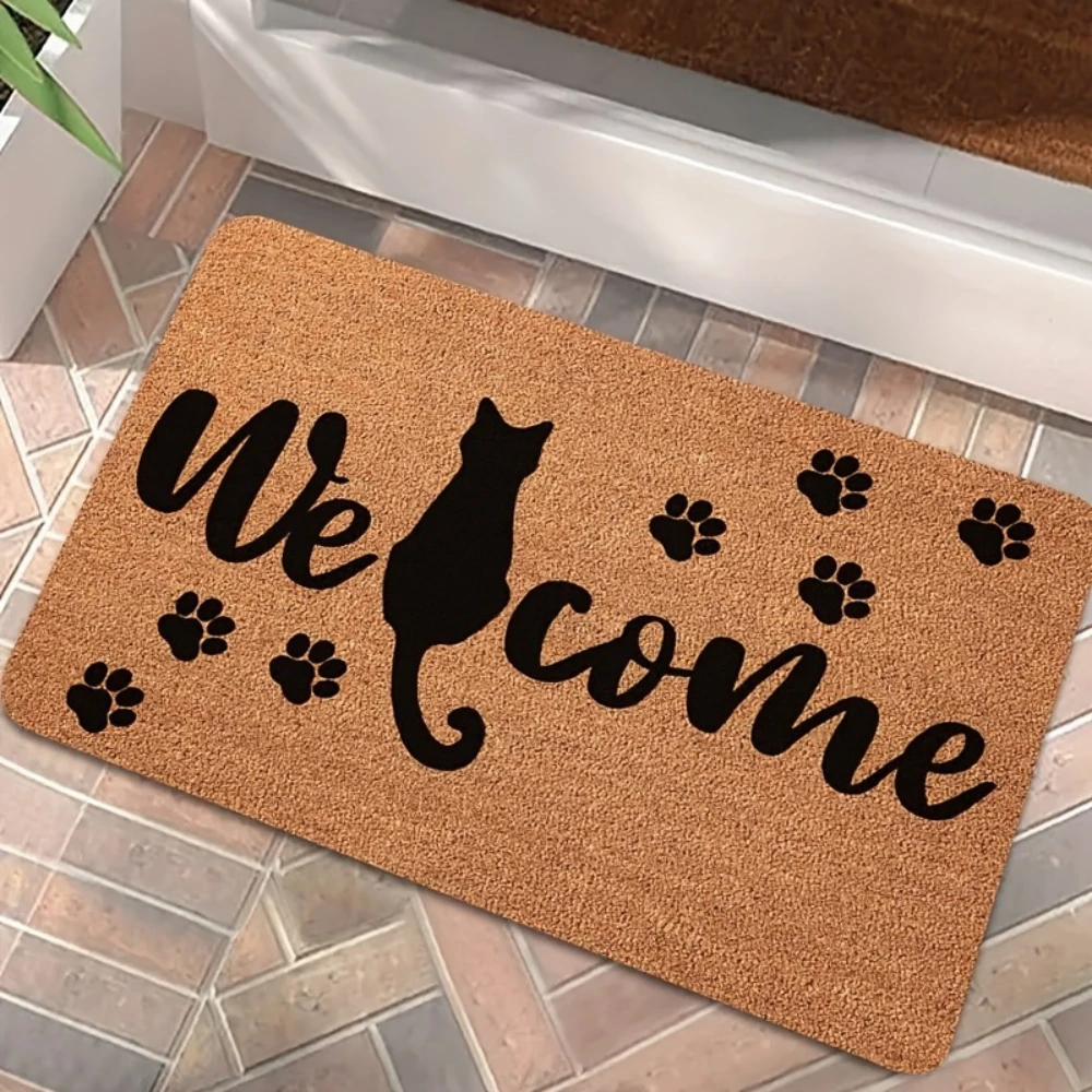 1 Pcs "welcome " cat door mat WELCOME Rug Living Room Bedroom Entry Doormat Outdoor Nonslip Floor Mat Sofa Foot Mat Kitchen mat Image