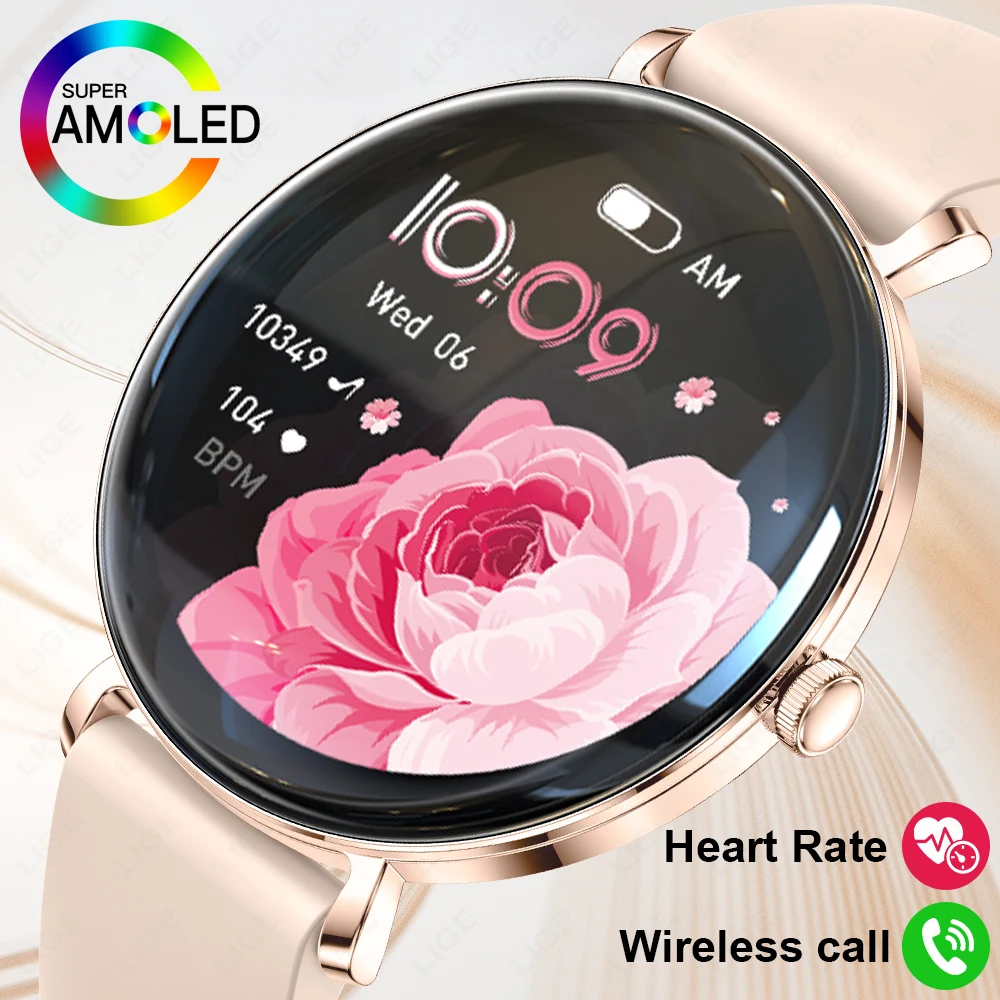 Neue AMOLED Smart Uhr Frauen Benutzerdefinierte Zifferblatt Smart Armband Damen Herz Rate Monitor Fitness Tracker Bluetooth Anruf Smartwatch Männer