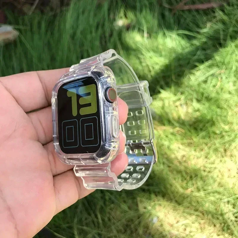 Transparentes Armband + Hülle für Apple Watch Serie 7 8 9 41 mm 45 mm 5 4 3 2 40 mm 44 mm 38 mm 42 mm transparentes Band für IWatch Ultra 2 1 49 mm Image