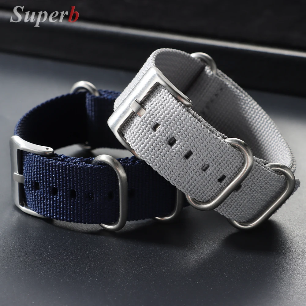 20mm 22mm Universal Geripptes Uhrenarmband Nylon Silber Ring Schnalle Band Gestreiftes Wasserdichtes Armband Uhrenzubehör für Männer Frauen Image