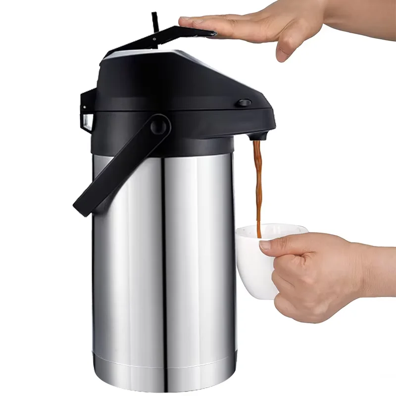 Airtopfspender aus Edelstahl, 3-Liter-Heiß- und Kaltgetränkserver für Kaffee, Tee, Wasser, isolierte Thermoskanne mit Druckknopfhahn Image