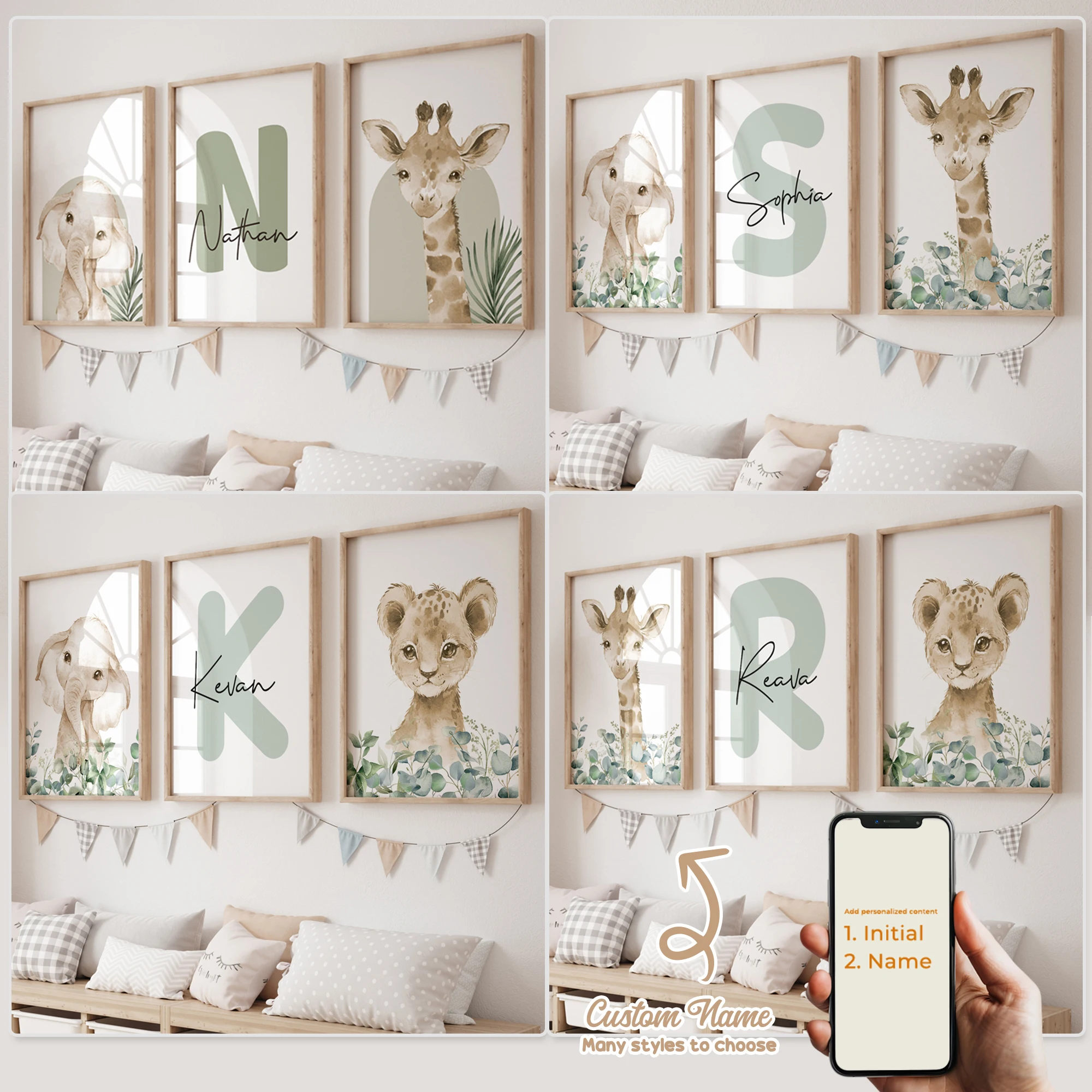 3 stücke Personalisierte Benutzerdefinierte Name Cartoon Wald Tiere Wand Kunstdruck Bild Leinwand Poster Malerei Für Wohnzimmer Wohnkultur