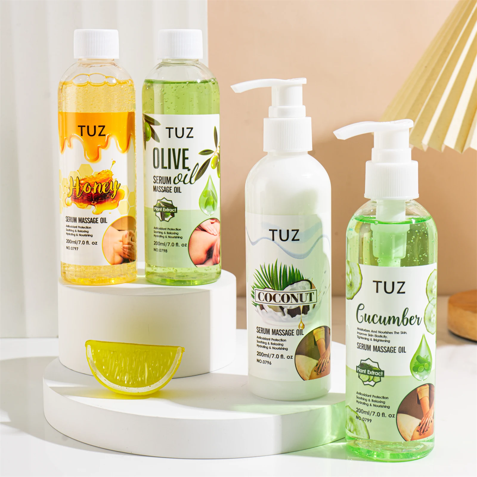 TUZ Körpermassageöl zur Entspannung, Olivenhonig, Kokosnuss, trockene Haut, Pflege, spendet Feuchtigkeit, nährt, glattes Körperöl, Männer und Frauen, 200 ml/7,0 fl.oz Image