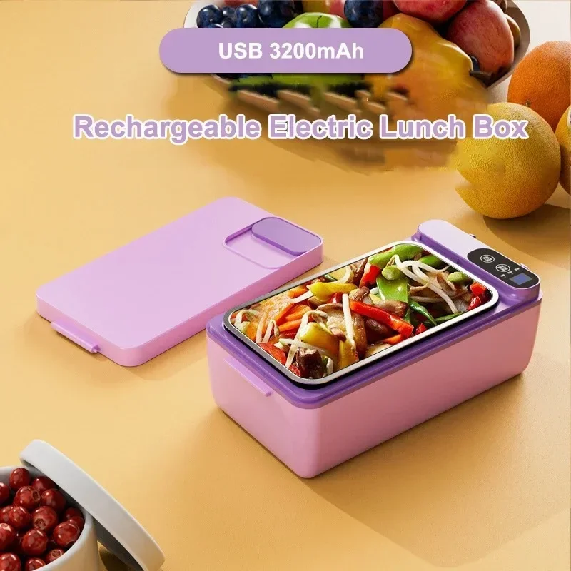 1L USB elektrische Lunchbox, tragbar, beheizter Speisenwärmer, wiederaufladbarer isolierter Behälter für Büro, Camping, Reisen, Pendeln Image