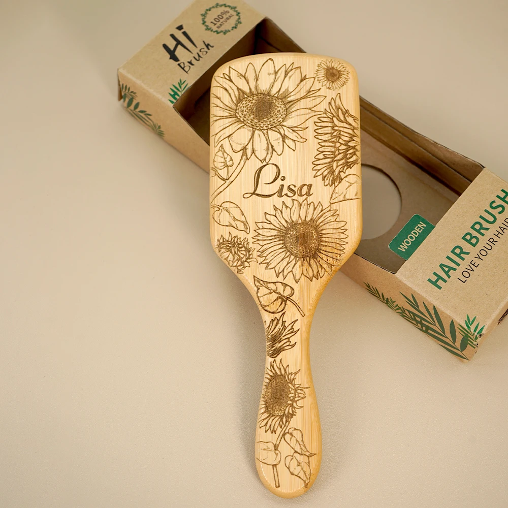 1 Stück maßgeschneiderte Bambus-Haarbürste, Luftkissenkamm, personalisierte Haarbürste, Premium-Entwirrung, massierende Kopfhaut, Geschenke für Männer und Frauen Image