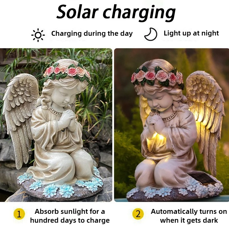 Harz Gebet Engel Solar Figuren Statue Leuchten Outdoor Garten Hof Engel Miniaturen Friedhof Hause Dekoration Handwerk
