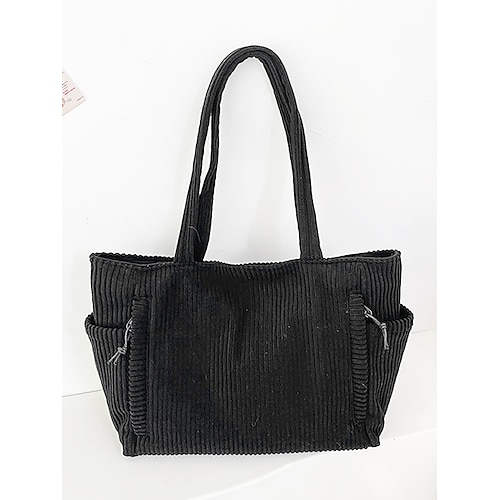 borsa tote in velluto a coste da donna, borsa a tracolla vintage casual di grande capacità, borsa leggera da viaggio e da lavoro per donna