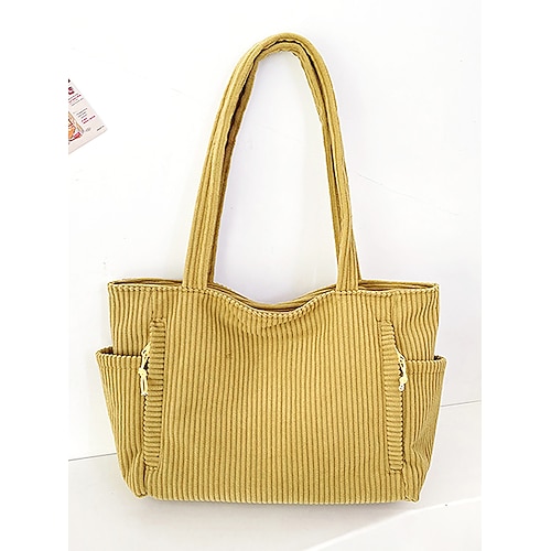 borsa tote in velluto a coste da donna, borsa a tracolla vintage casual di grande capacità, borsa leggera da viaggio e da lavoro per donna