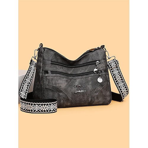 borsa a tracolla da donna in similpelle marrone con più tasche con cerniera, borsa a tracolla casual vintage, borsa a tracolla leggera per l'uso quotidiano, viaggi e shopping