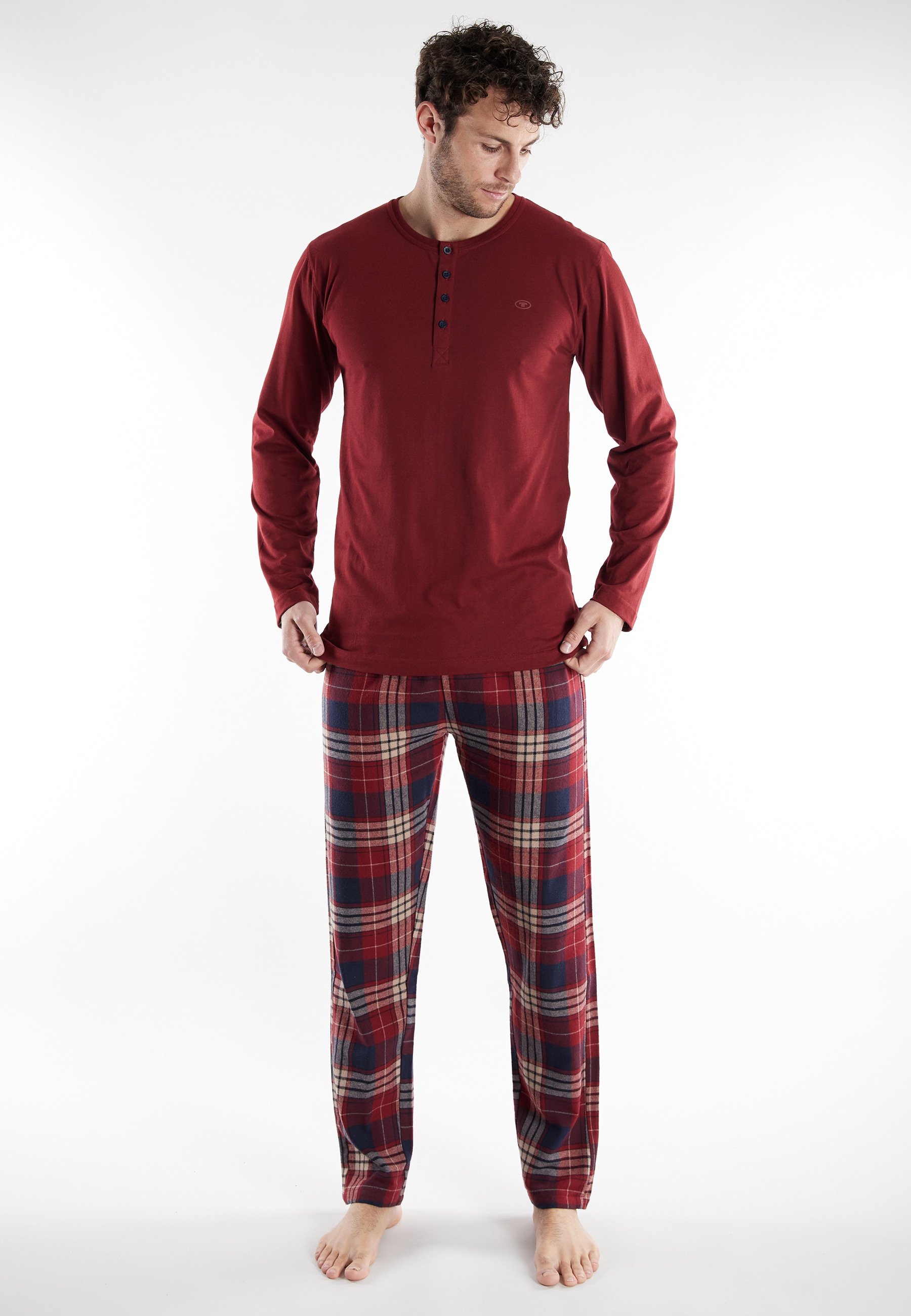 Schlafanzug TOM TAILOR "Rhodos", Herren, Gr. 58 (XXXL), rot, mittel, karo, Obermaterial: 100% Baumwolle, Homewear-Sets Image