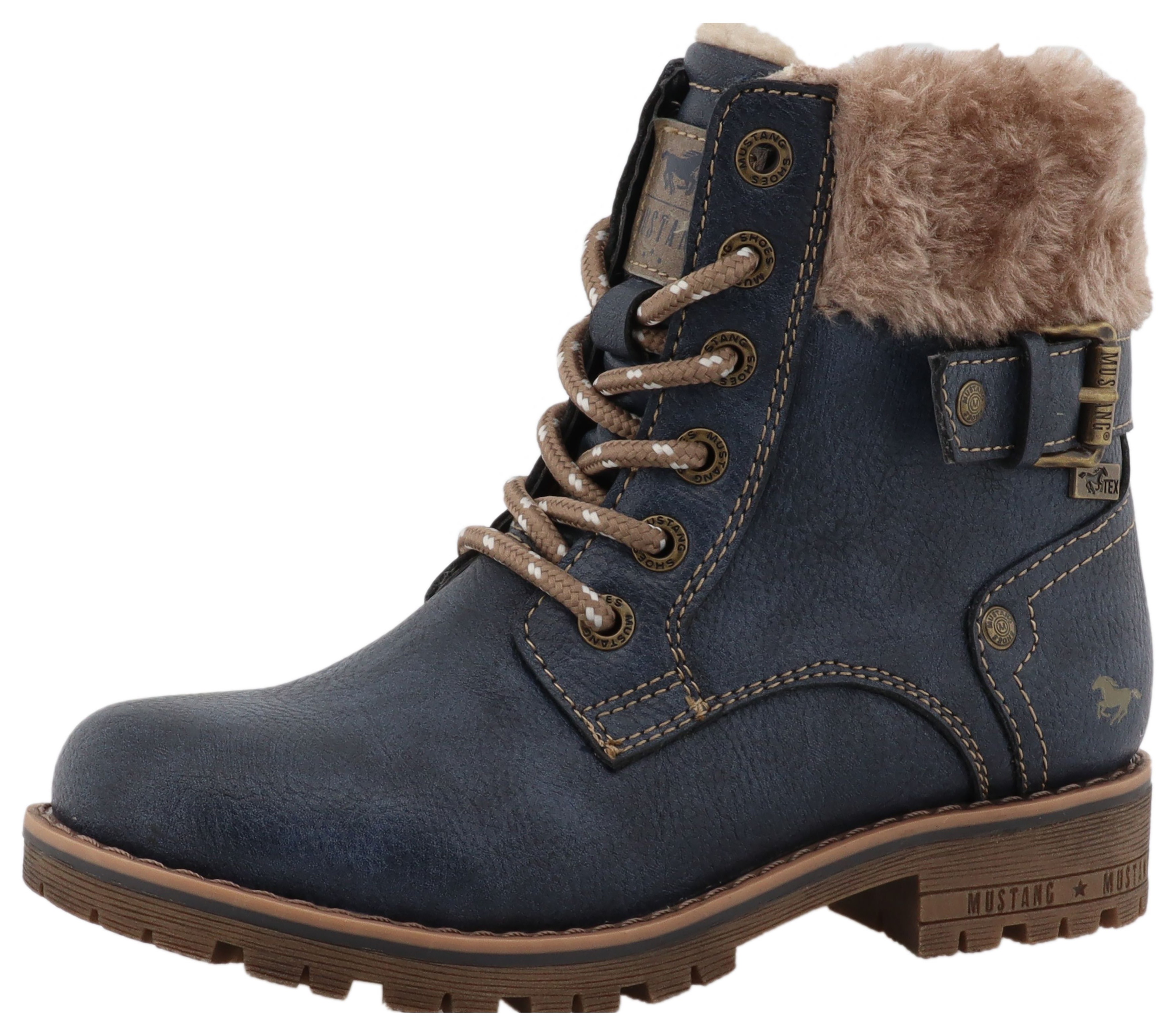 Winterstiefel MUSTANG SHOES "Matilde", Kinder, Gr. 35, blau (navy), Lederimitat, Textil, Basic, Schuhe, Oudoorboots, Schnürstiefel mit Warmfutter Image