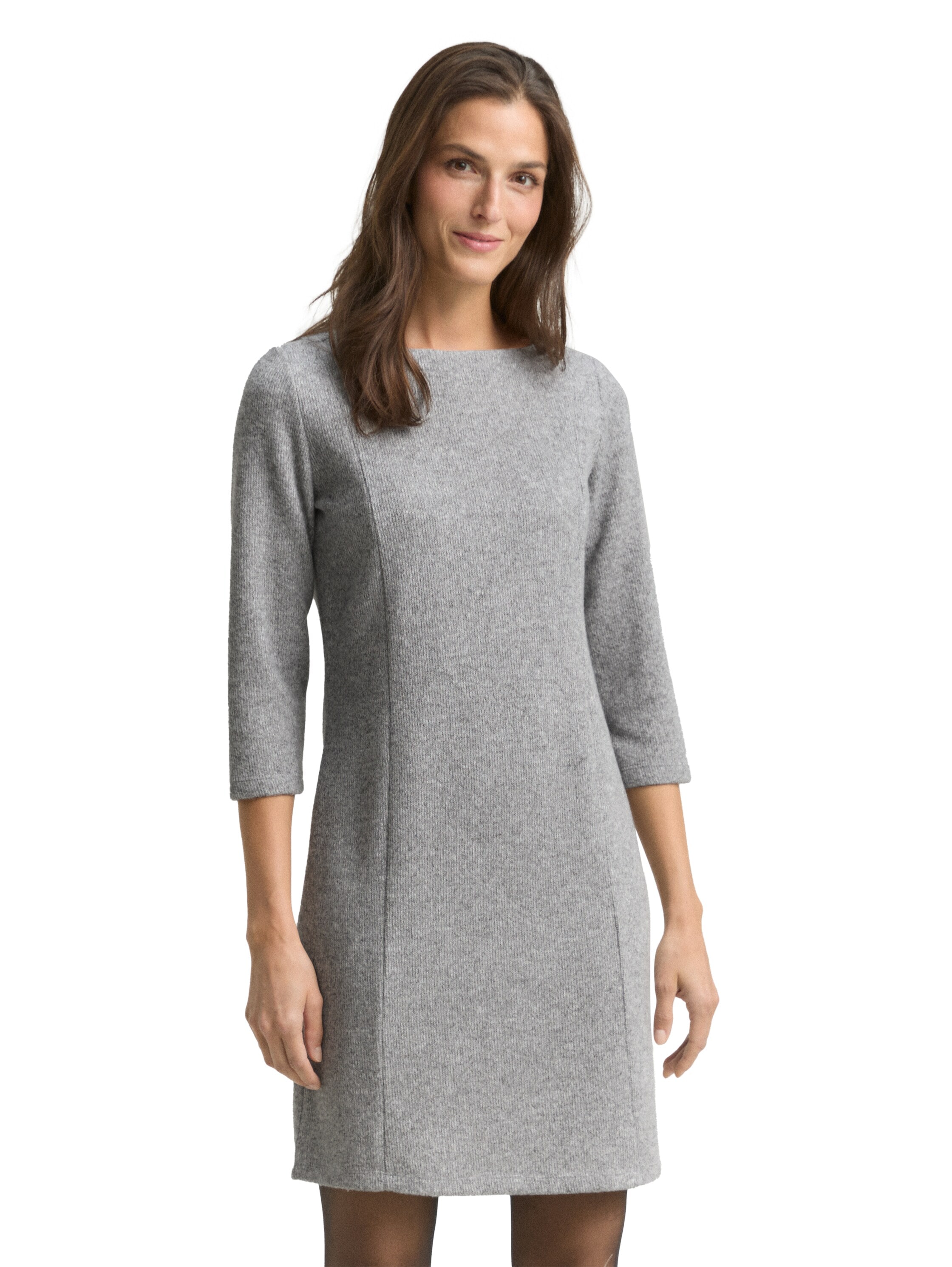 Strickkleid TOM TAILOR, Damen, Gr. 44, N-Gr, medium silber grau, Strick, Obermaterial: 71% Polyester, 28% Viskose, 1% Elasthan, unifarben, lässig geschnitten knieumspielend, Rundhals, Kleider, 3/4-Arm, Midi-Länge Image