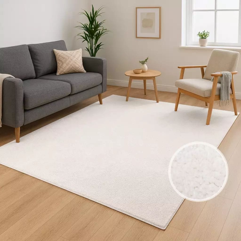Teppich CARPET CITY "CALMA 200", weiß, B:120cm H:14mm L:160cm, Obermaterial: 100% Polyester, Teppiche, Kurzflor, Waschbar, Anti-Rutsch, ideal für Wohnzimmer, Schlafzimmer Image