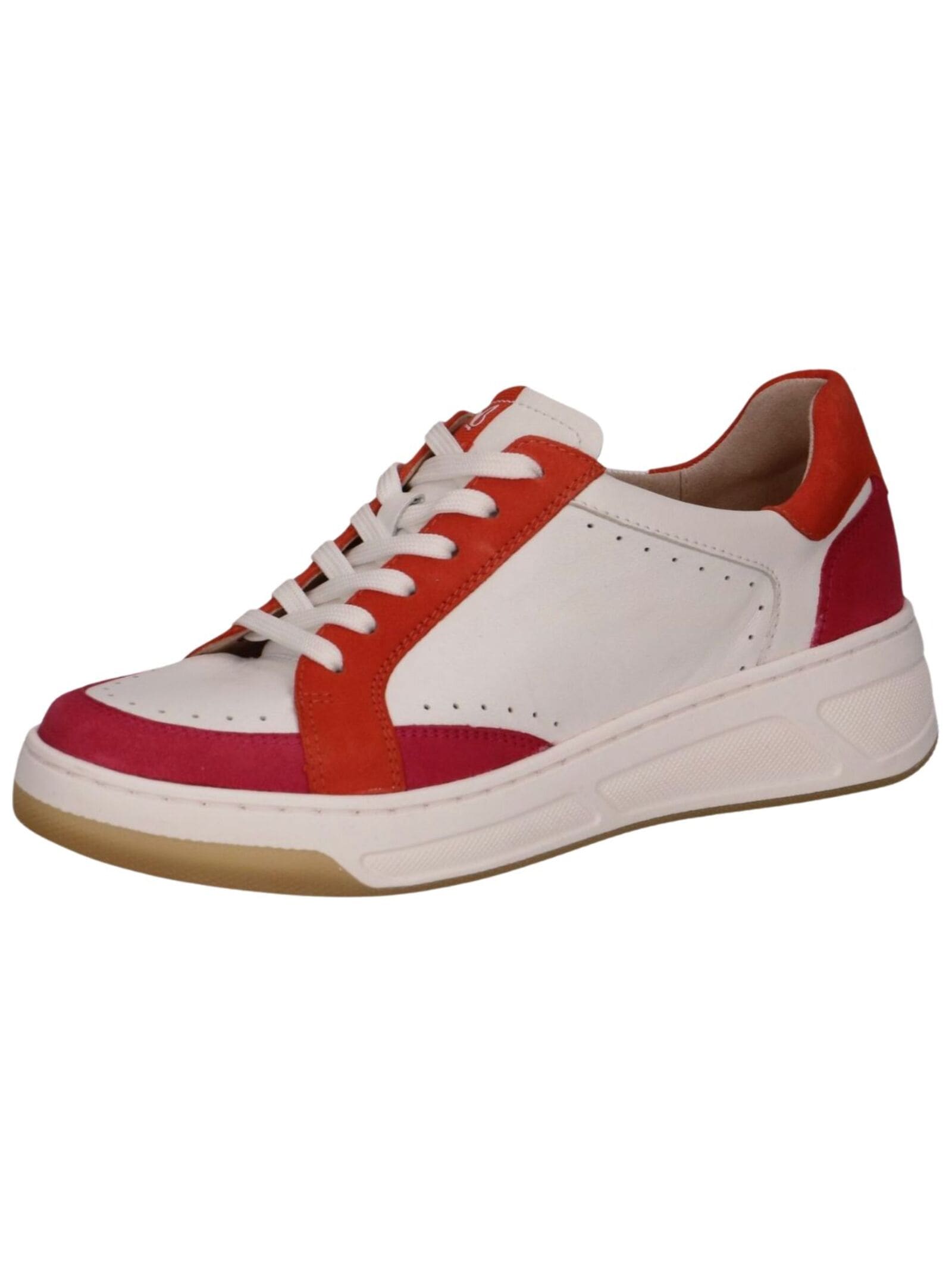 Sneaker CAPRICE "Caprice Sneaker Leder", Damen, Gr. 36, weiß (weiß, rot), Leder, Schuhe