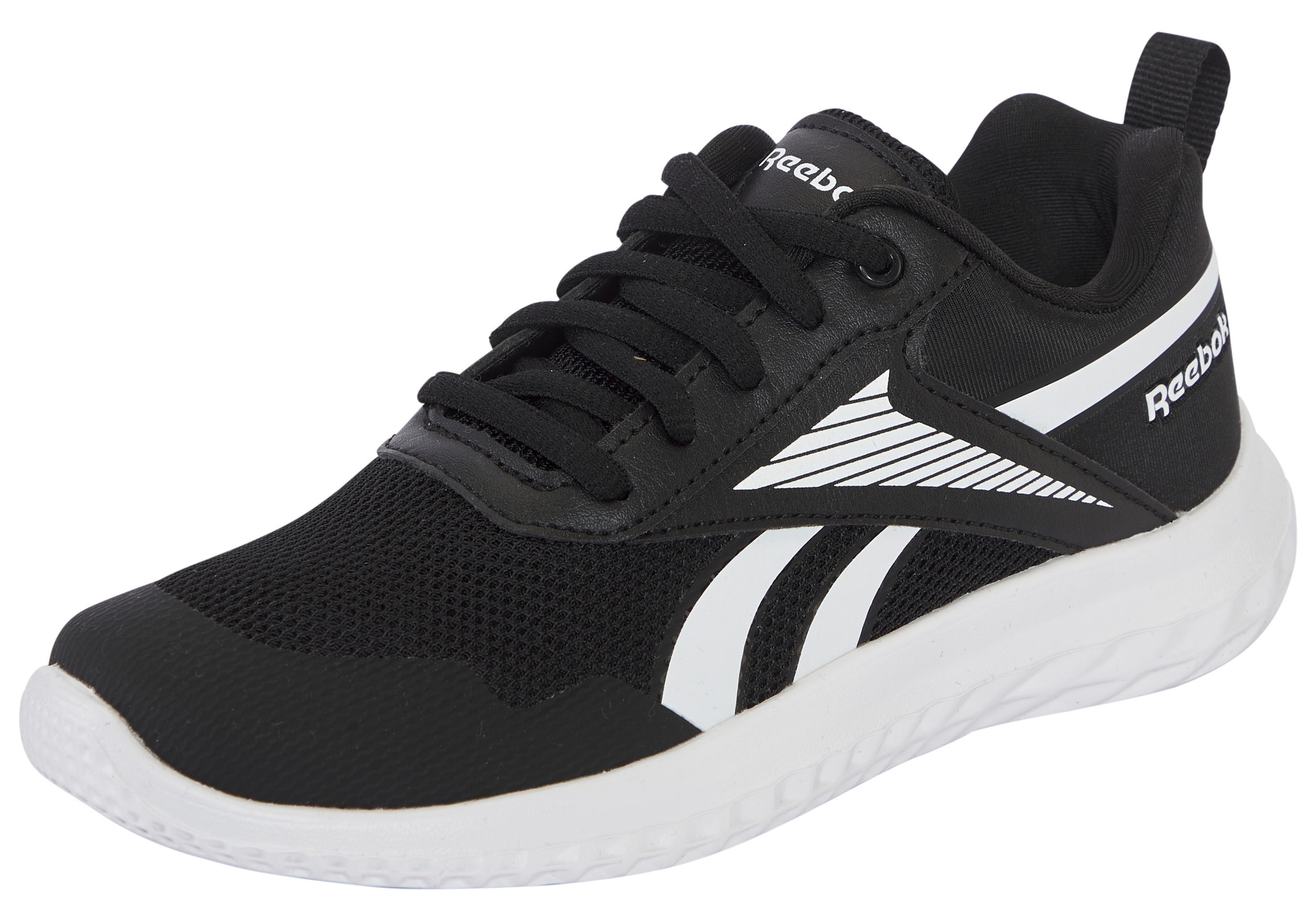 Laufschuh REEBOK "RUSH RUNNER 5", Kinder, Gr. 30, schwarz, schwarz, weiß, Synthetik, Textil, Schuhe Laufschuh