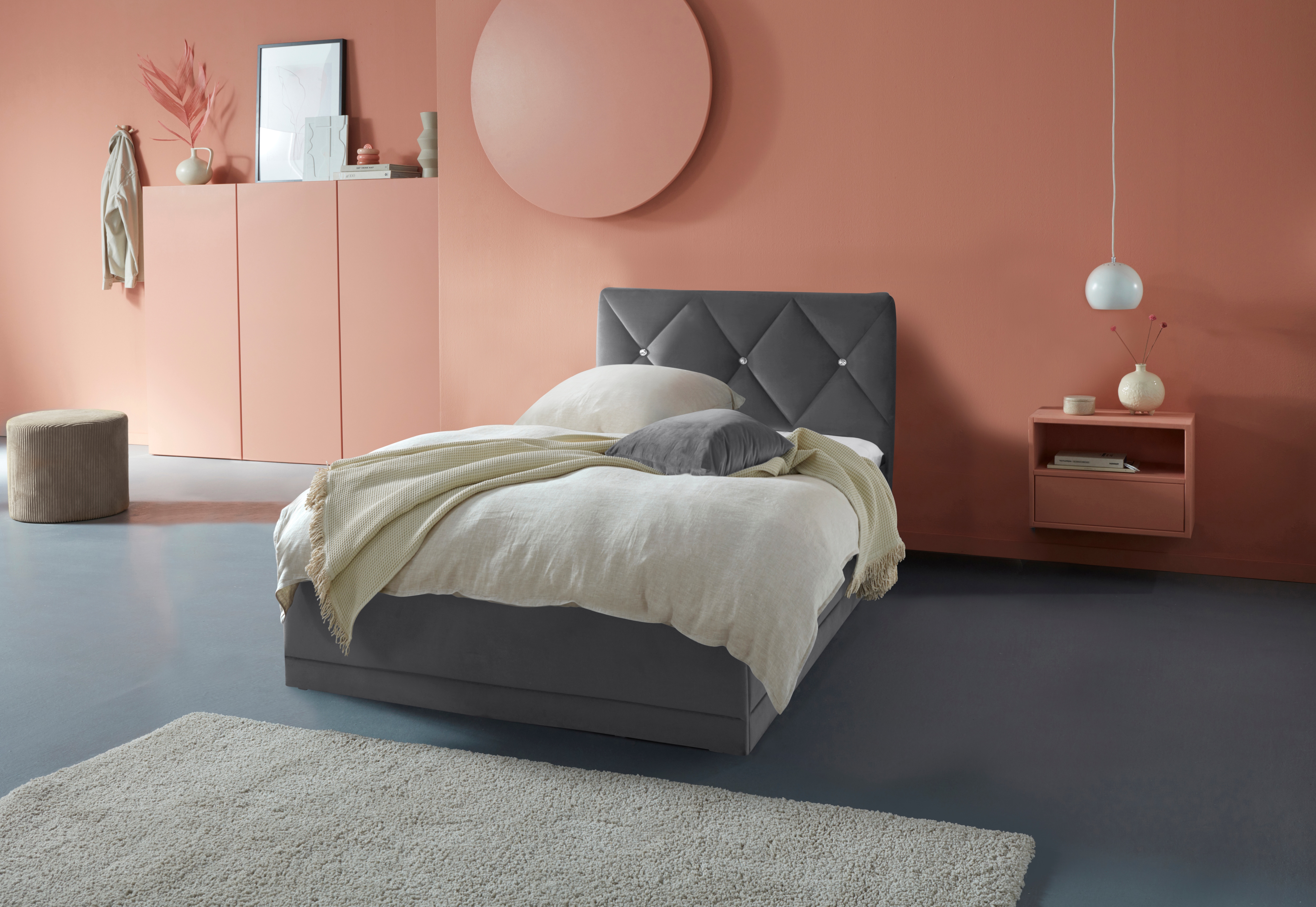 Polsterbett "Adamas", grau (anthrazit), L:210cm, Bezug: 100% Polyester, Polsterung: Polsterwatte, Material Gestell: gepolsterter Holzwerkstoff, WESTFALIA SCHLAFKOMFORT, Betten, auch mit Bettkasten, Knopfheftung mit Strasssteinen Image