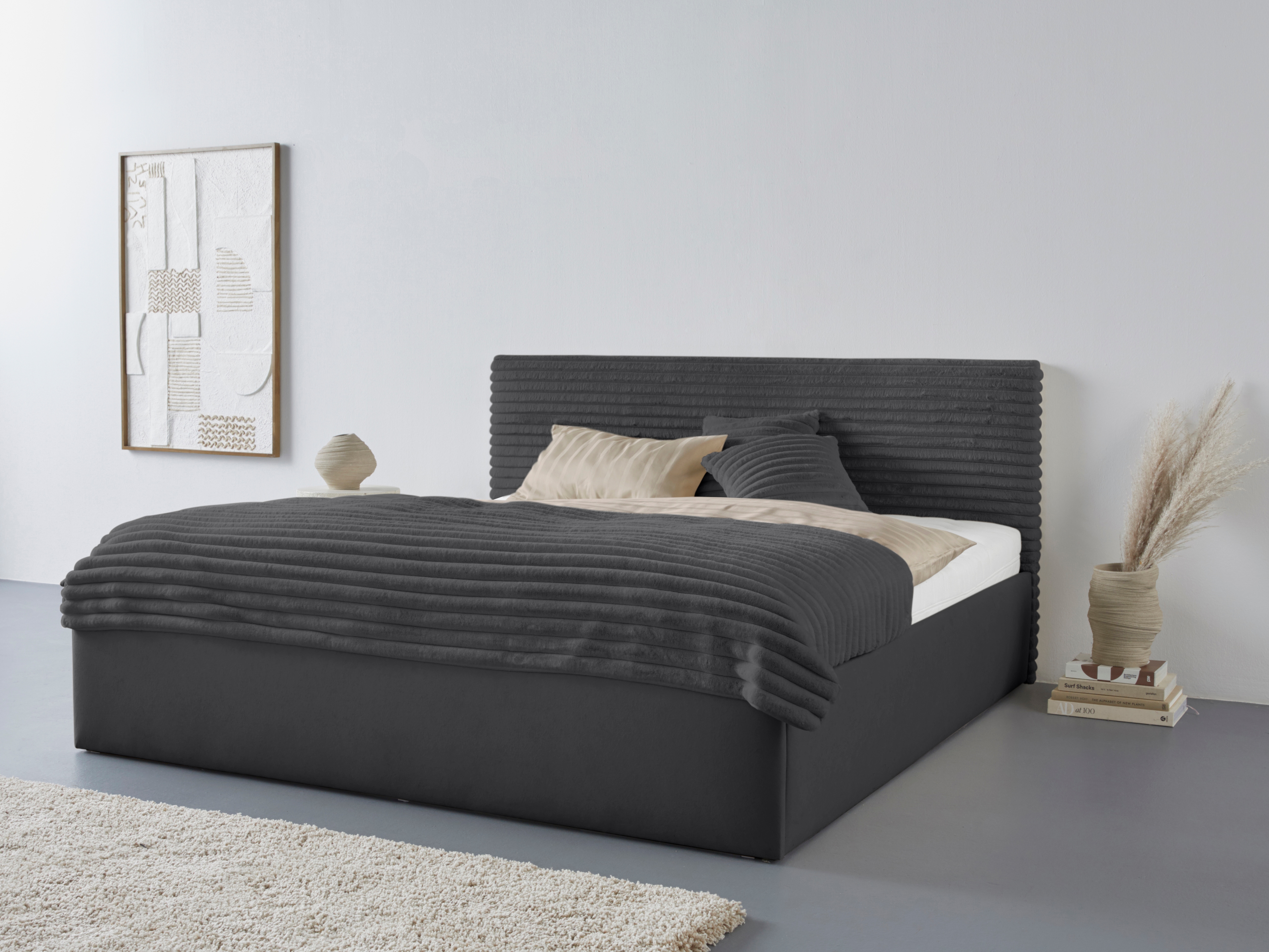 Polsterbett "Vita", grau (anthrazit), L:210cm, Bezug: 100% Polyester, Polsterung: Polsterwatte, Material, Gestell: gepolsterter Holzwerkstoff, WESTFALIA SCHLAFKOMFORT, Betten, auch mit Stauraum erhältlich, inkl. Kopfteilverstellung Image