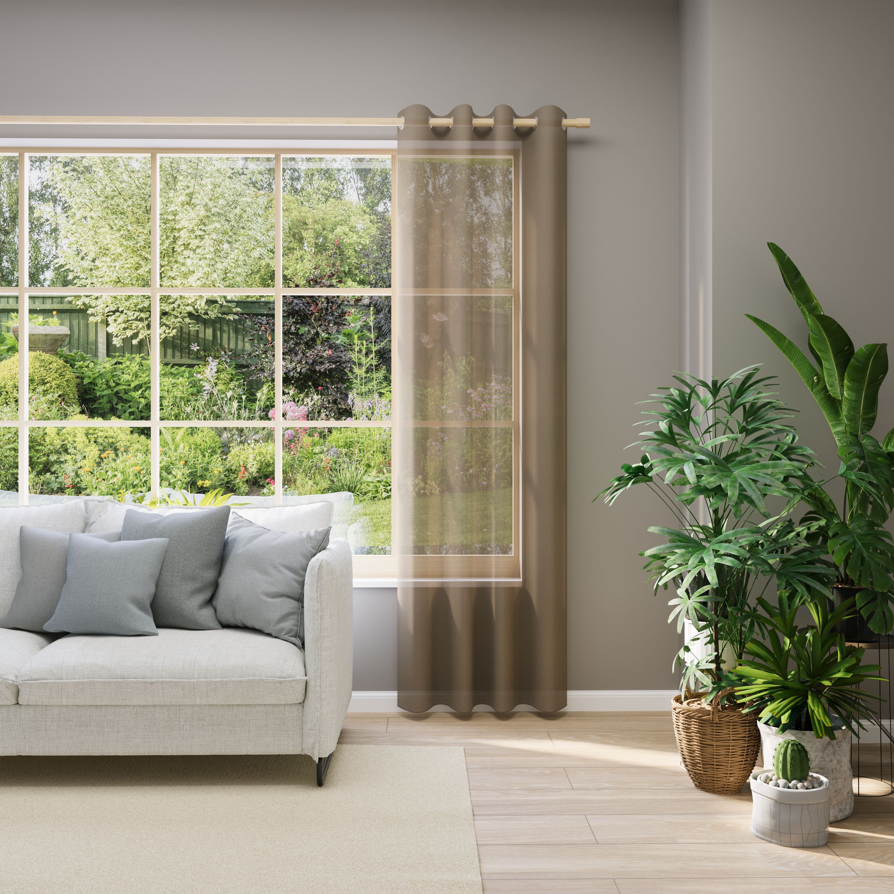 Vorhang nach Maß NEUTEX FOR YOU "EVA", braun (hellbraun), B:700cm H:175cm, Obermaterial: 100% Polyester, Gardinen nach Maß, Uni-Voile mit elegantem Glanz Image