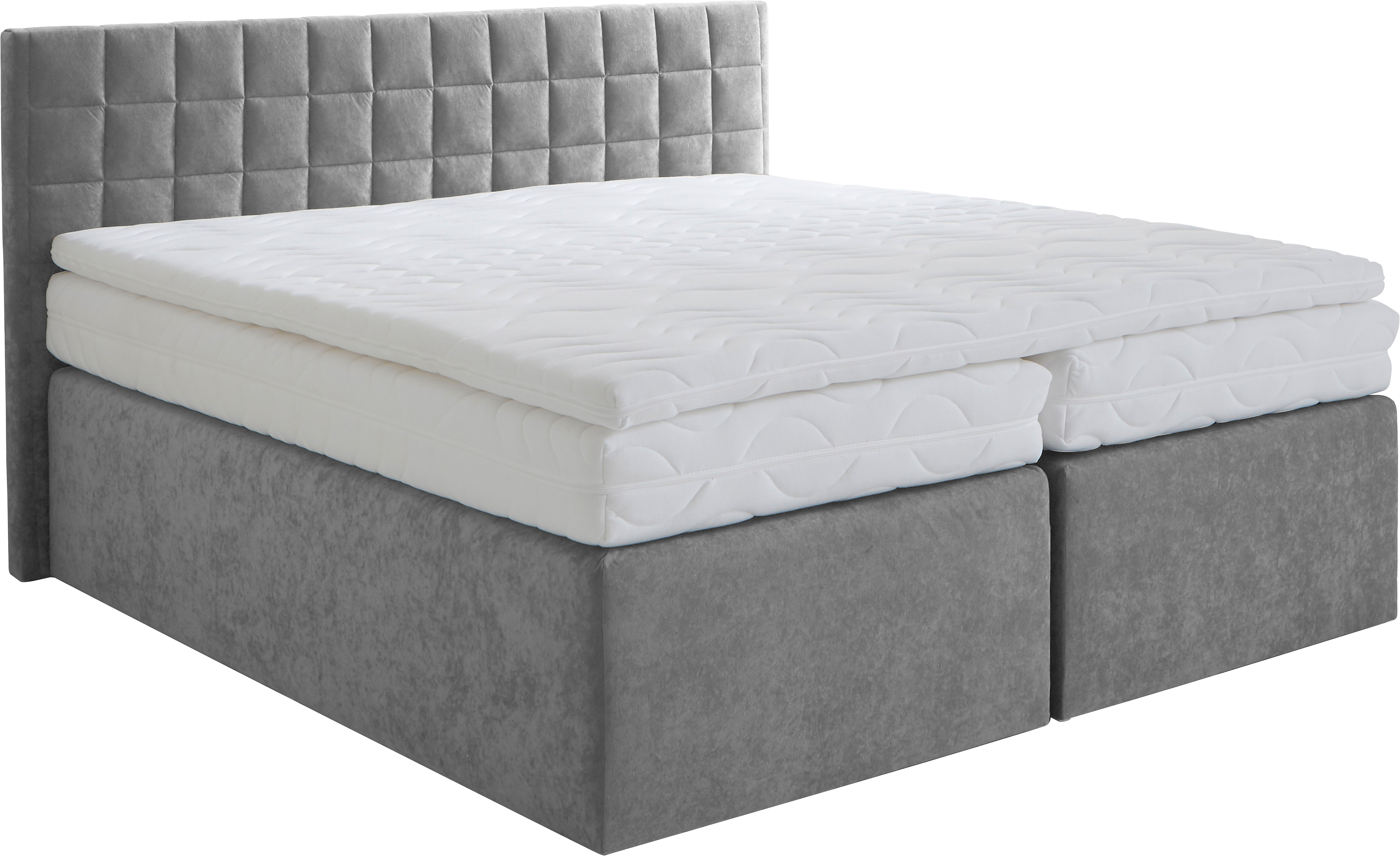 Boxspringbett, grau, B:195cm L:210cm, WESTFALIA SCHLAFKOMFORT, Komplettbetten, mit schöner Kopfteilversteppung Image