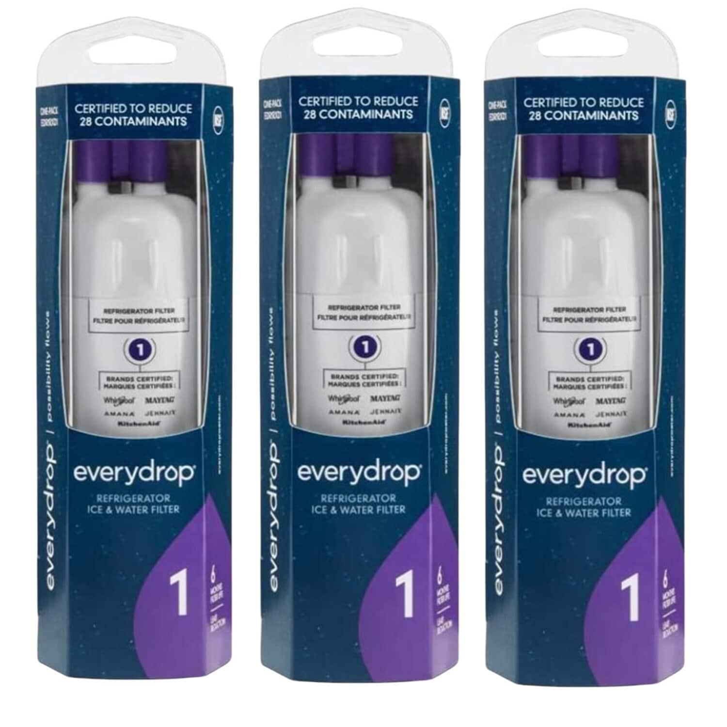 Whirlpool W10295370A EveryDrop EDR1RXD1 (Filter 1) Ice And Water Refrigerator Filter 3 PACK
